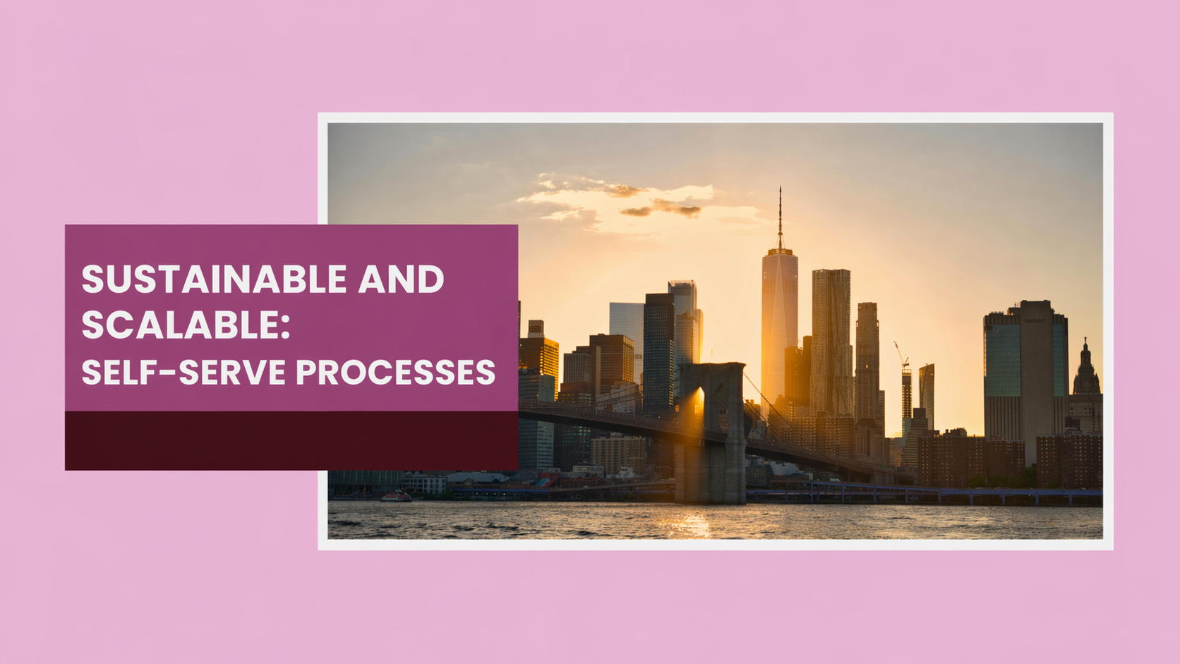 Image of the NYC skyline with the words "Sustainable and Scalable: Self-Serve Processes" on it