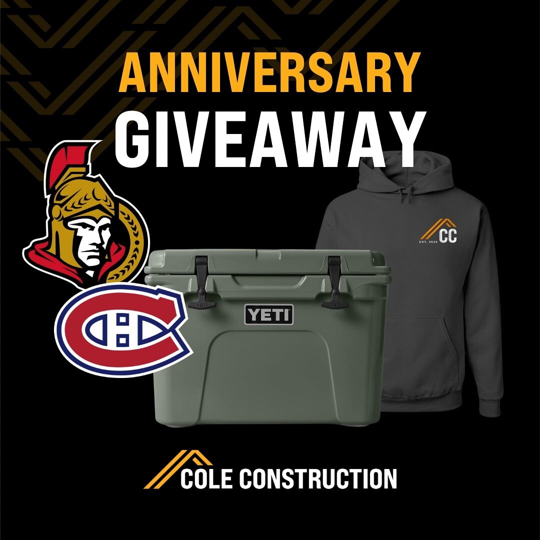 It&rsquo;s Cole Construction&rsquo;s 2 year anniversary! 🍾 We are blown away by everyone&rsquo;s support. To celebrate and thank everyone for another amazing year, we are doing another giveaway! The winner will receive the following:
&bull; Yeti coo