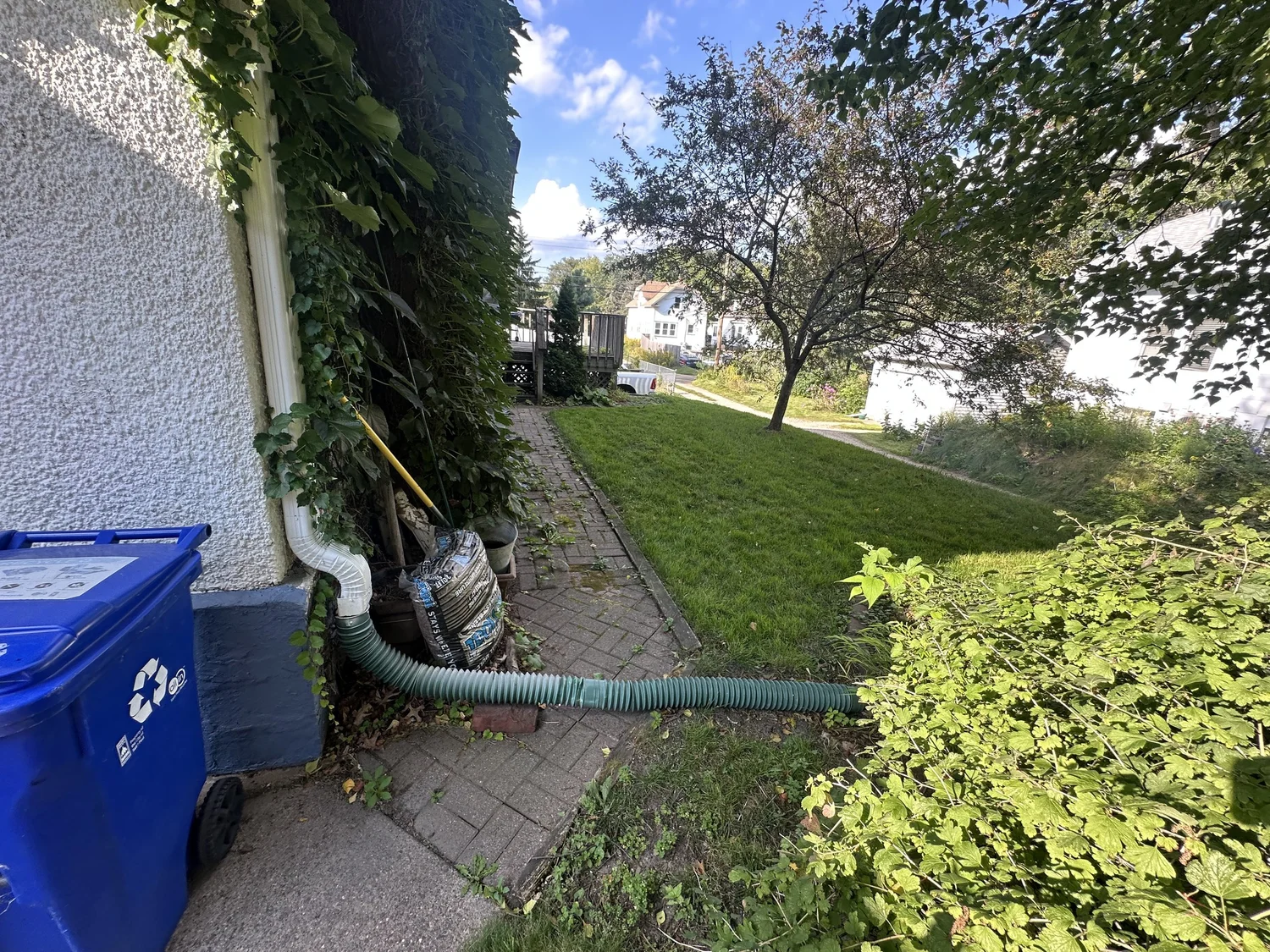 Before — old walkway with downspout extension crossing path, Saint Paul — Heritage Outdoors
