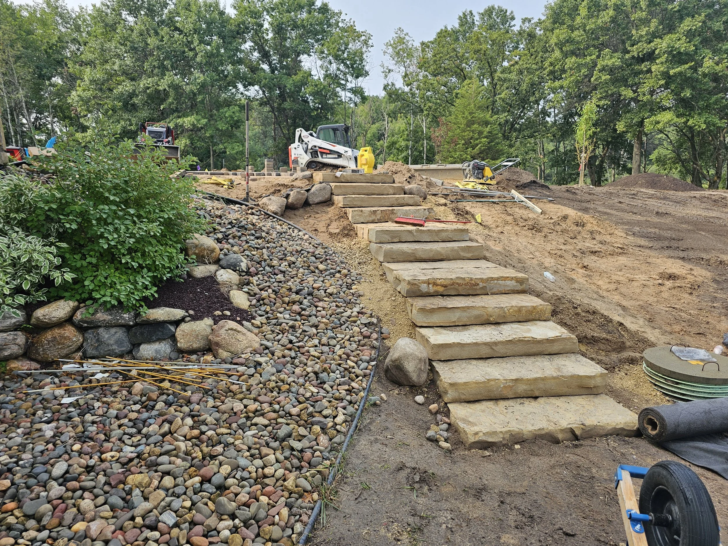 Natural stone steps installation in Mahtomedi MN by Heritage Outdoors