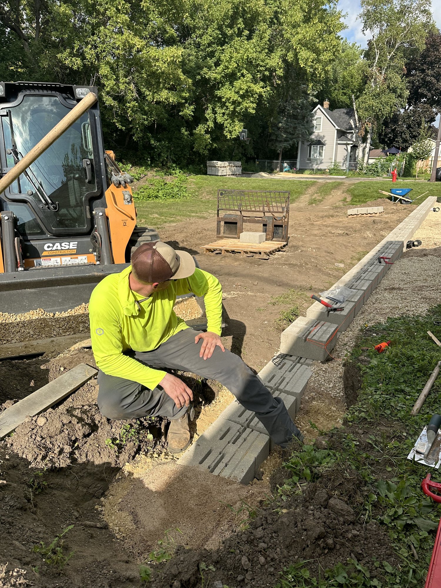 Versa-Lok retaining wall courses in progress — Como Park Saint Paul MN — Heritage Outdoors installation