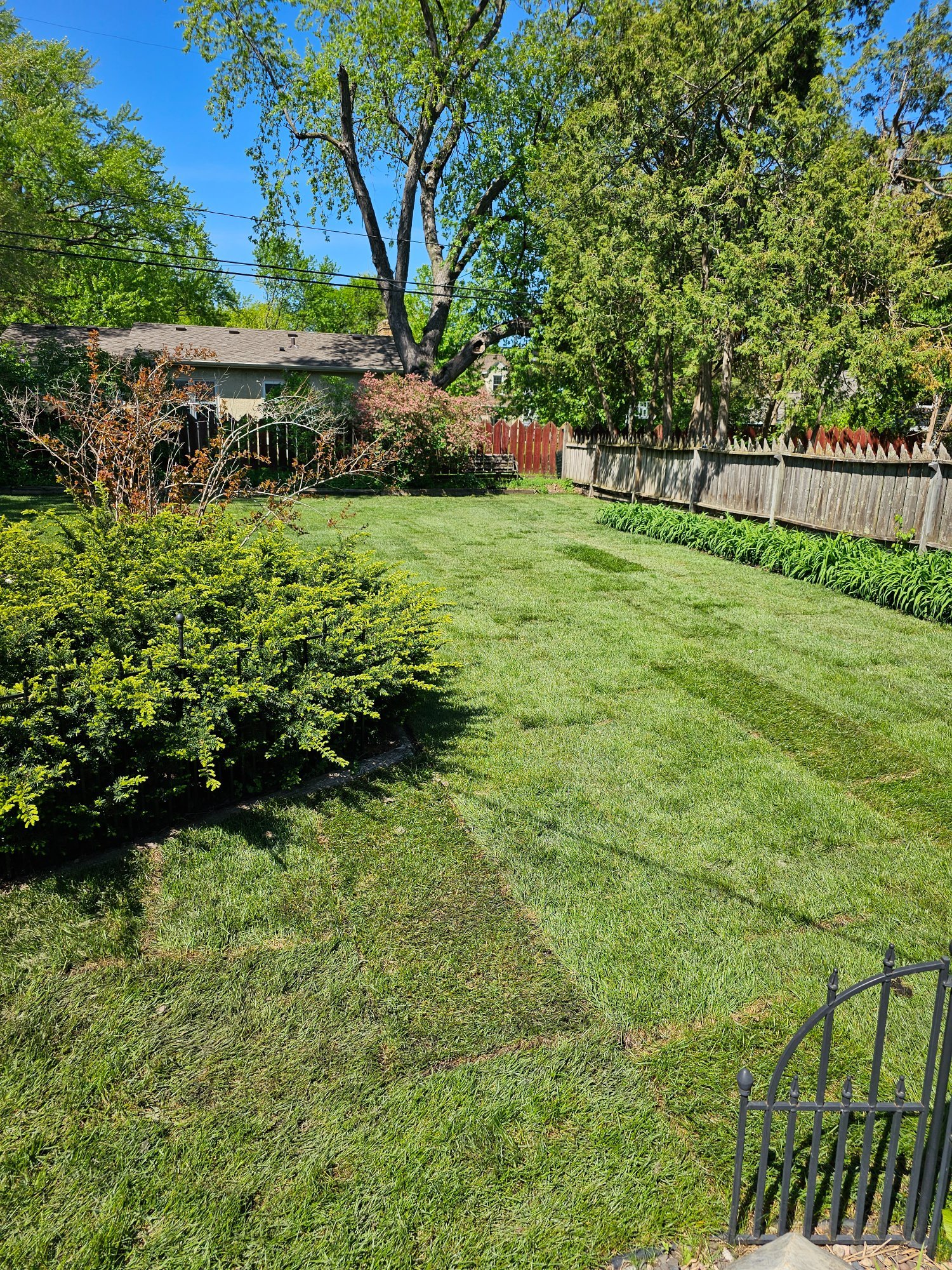 Completed sod backyard gate and garden — Arden Hills MN — Heritage Outdoors 2023