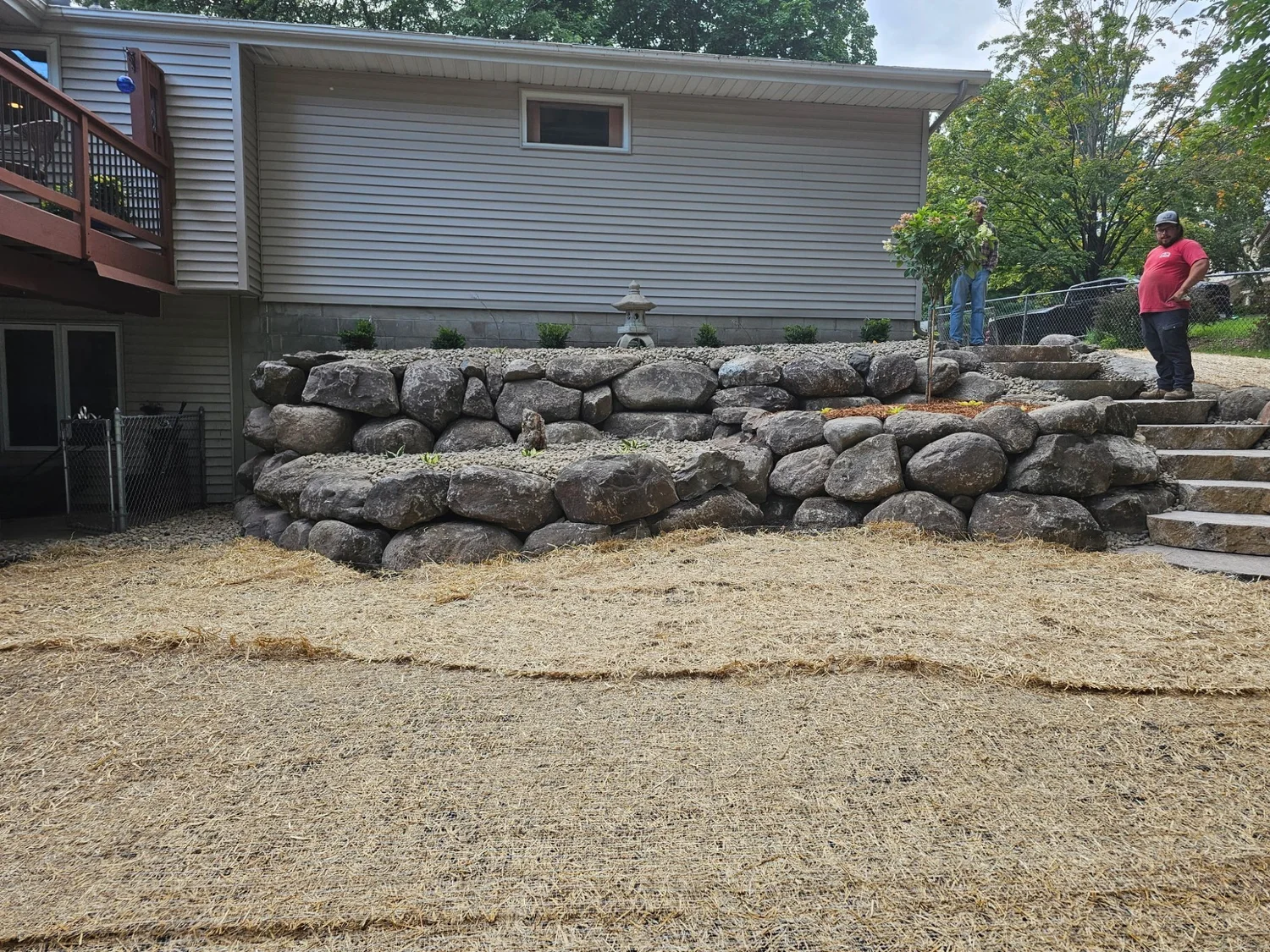 Tiered boulder wall and cut stone steps — Mike's summer project — Woodbury MN — Heritage Outdoors 2025