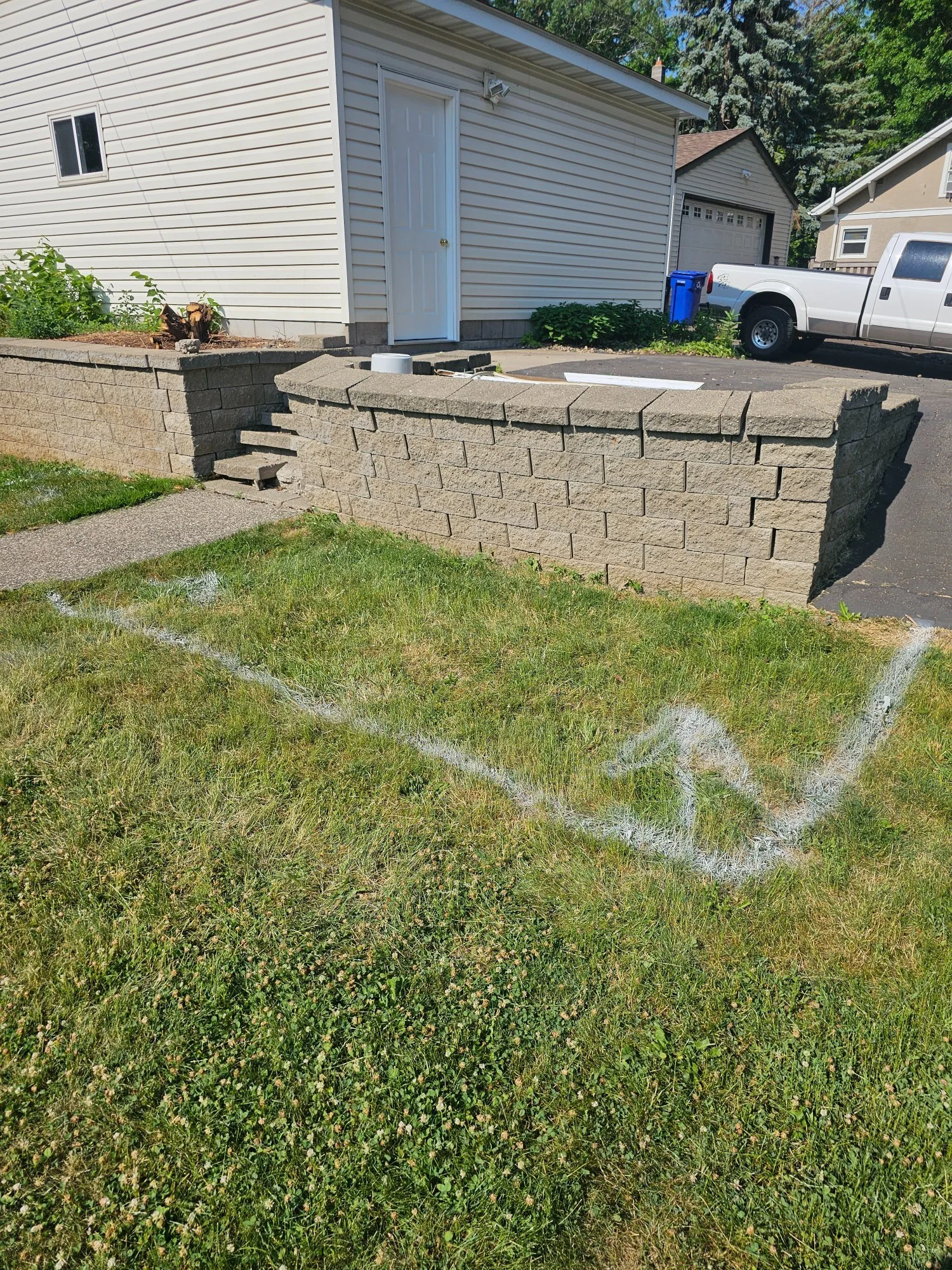 Failing retaining wall and crumbling block steps before rebuild — Como Park Saint Paul MN — Heritage Outdoors