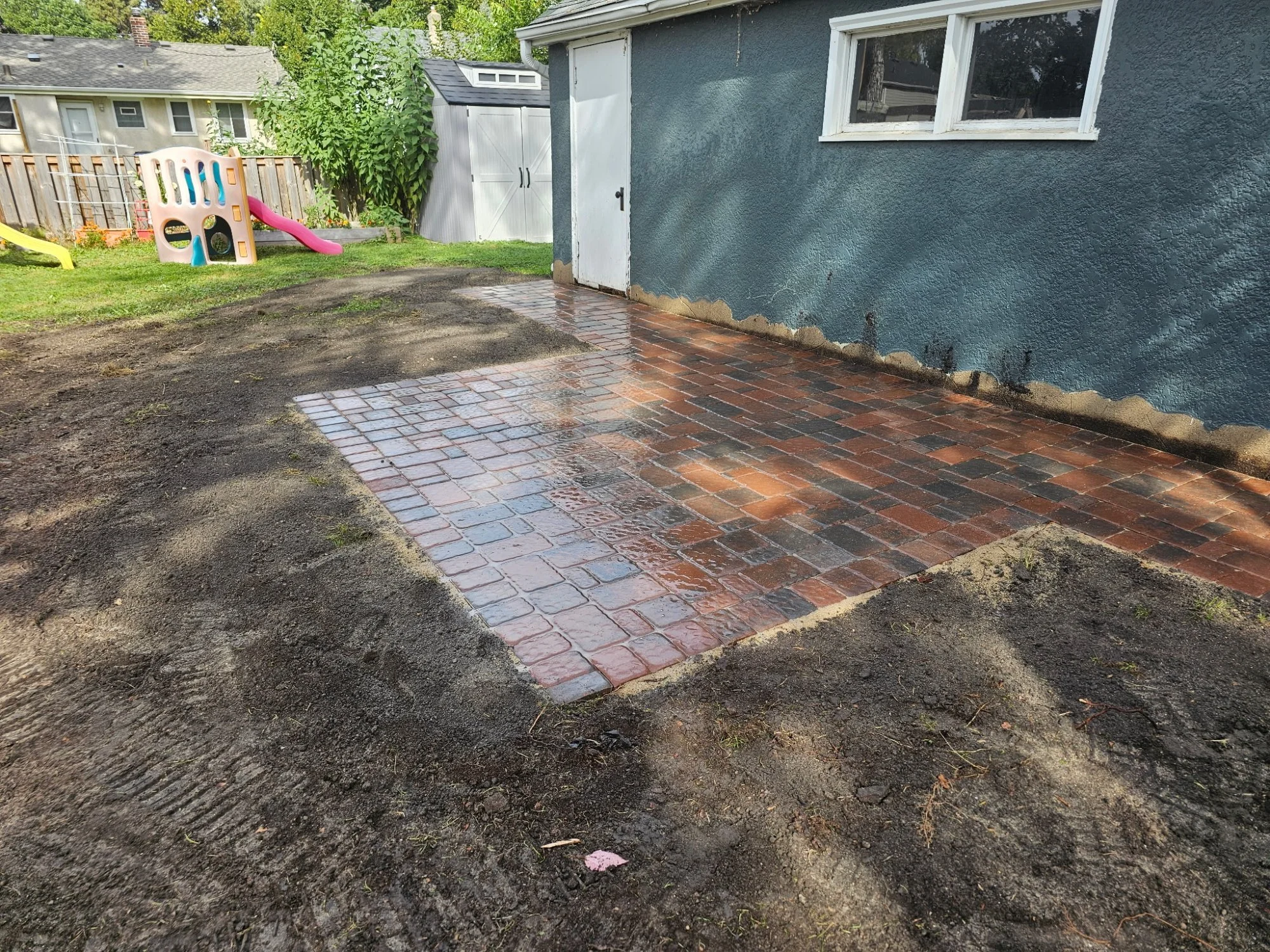Completed Willow Creek Cobblestone RoseCreek paver patio and walkway — Como Park, Saint Paul MN — Heritage Outdoors 2025