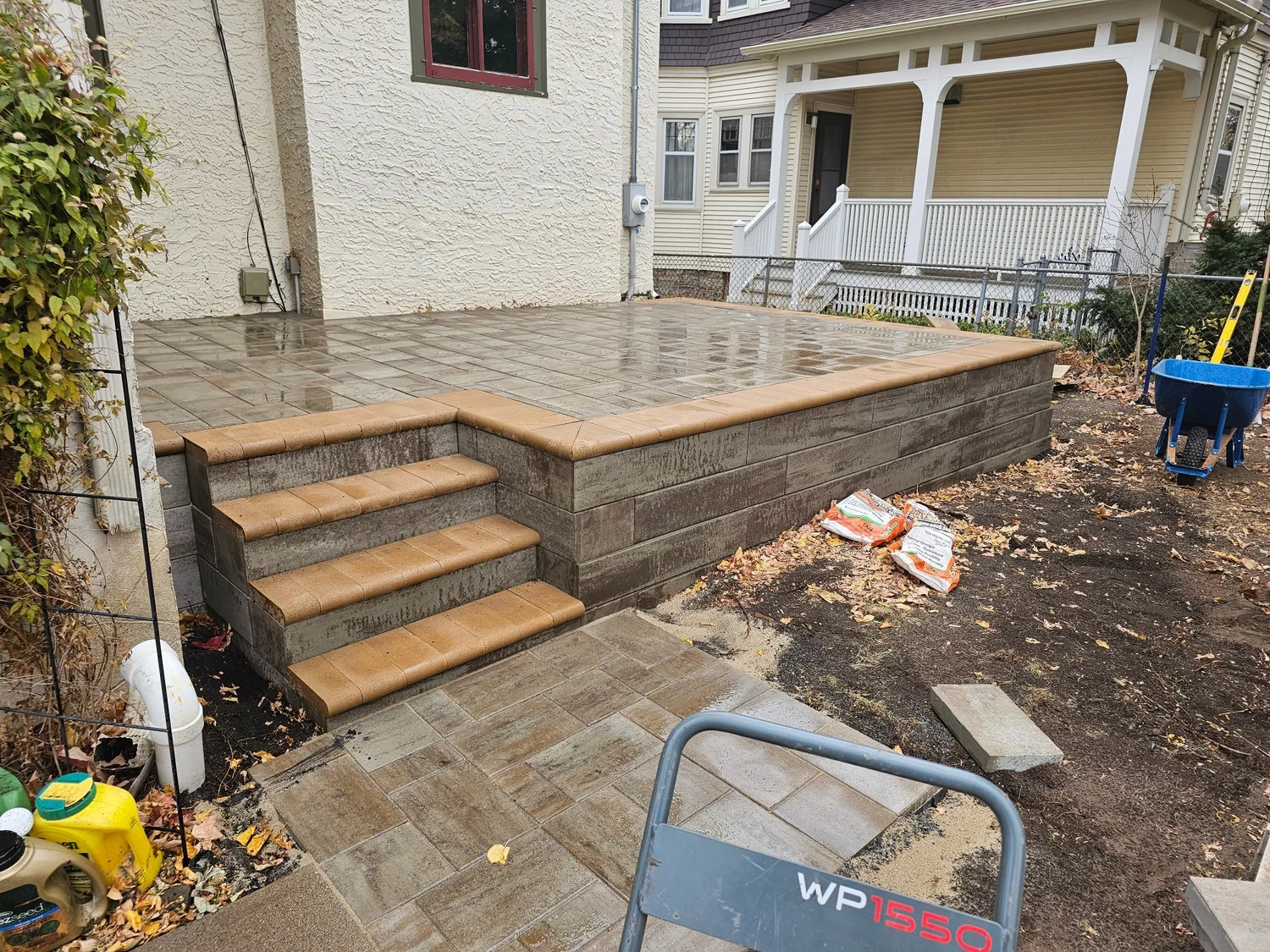 RCP Palisade raised patio steps side view — Summit Hill Saint Paul MN — Heritage Outdoors 2024