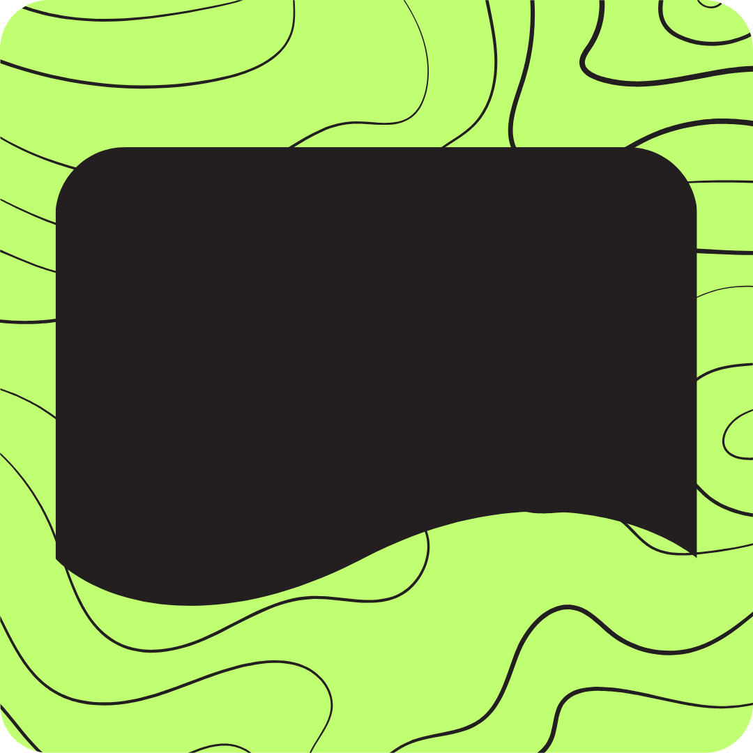A black rectangle with rounded corners on a green background with black wavy lines.