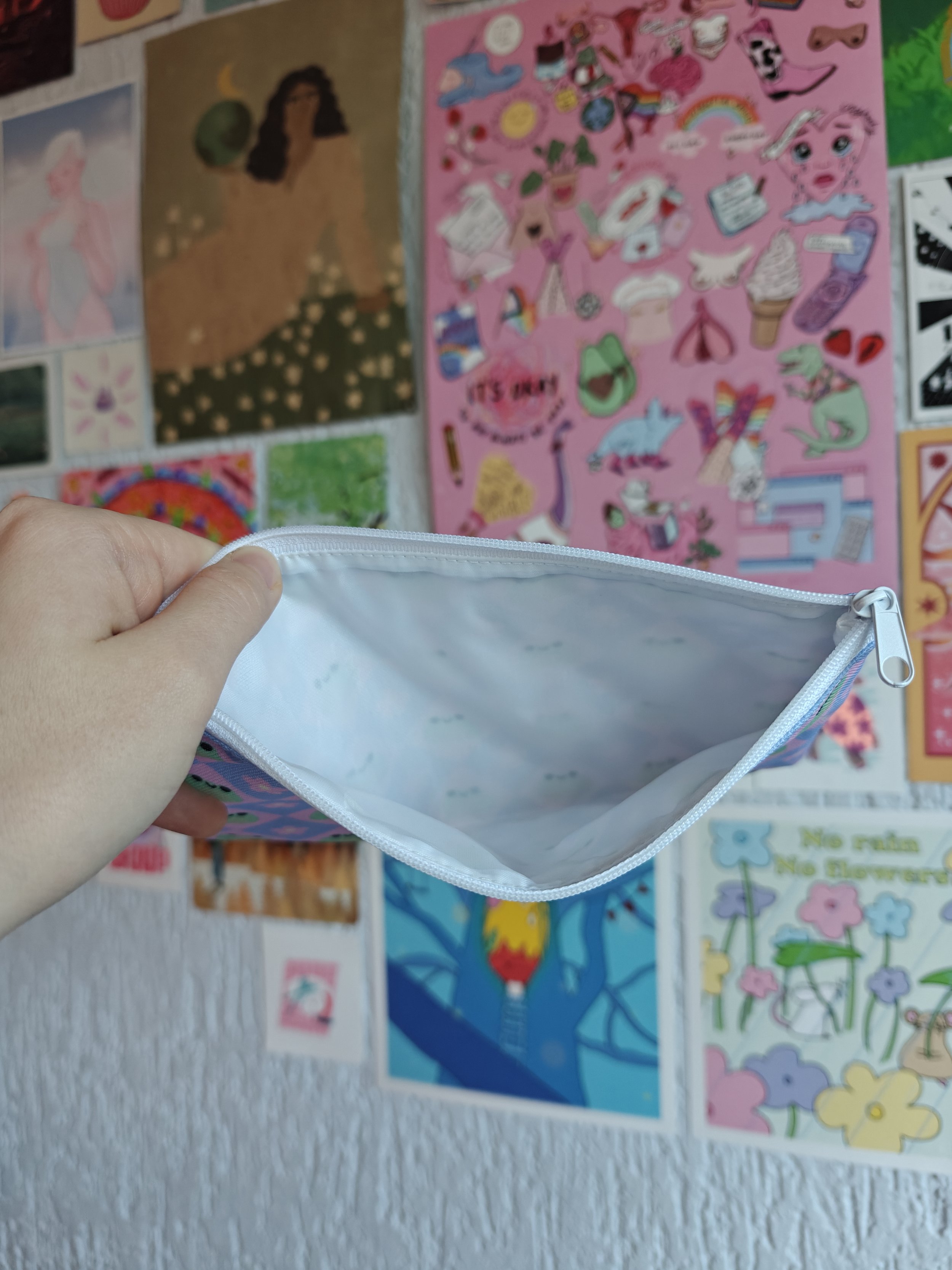 cute frog flower pattern pensil case pouch opened.jpg