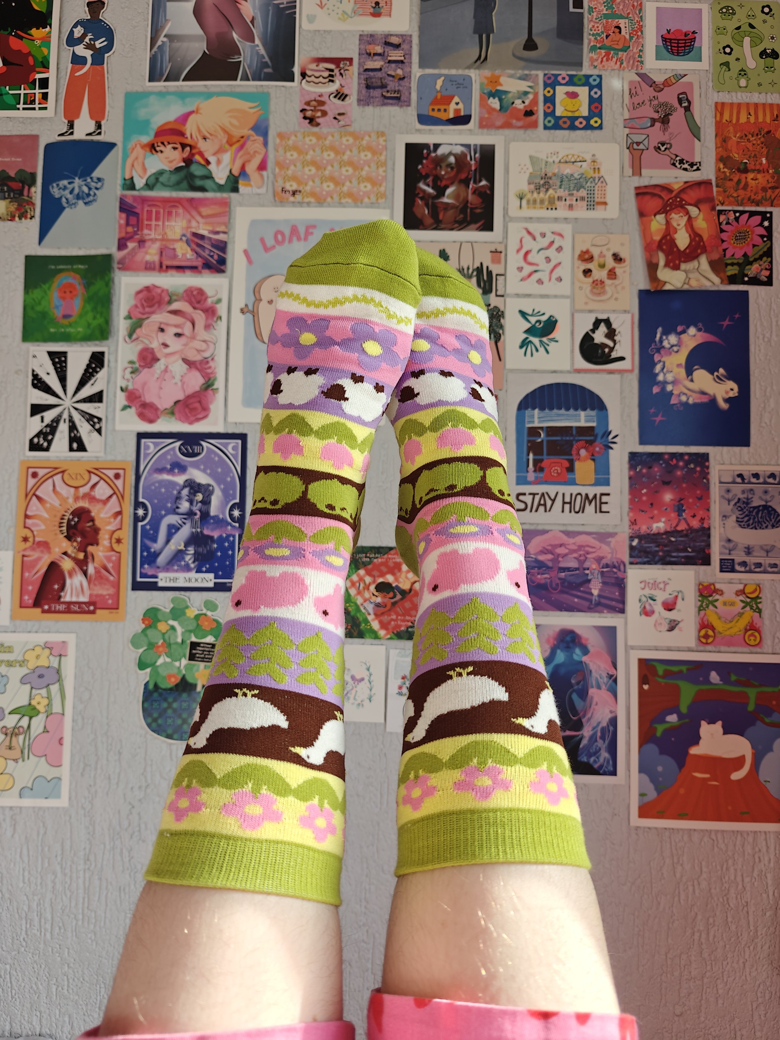 Cute farm animal art socks modeling.jpg
