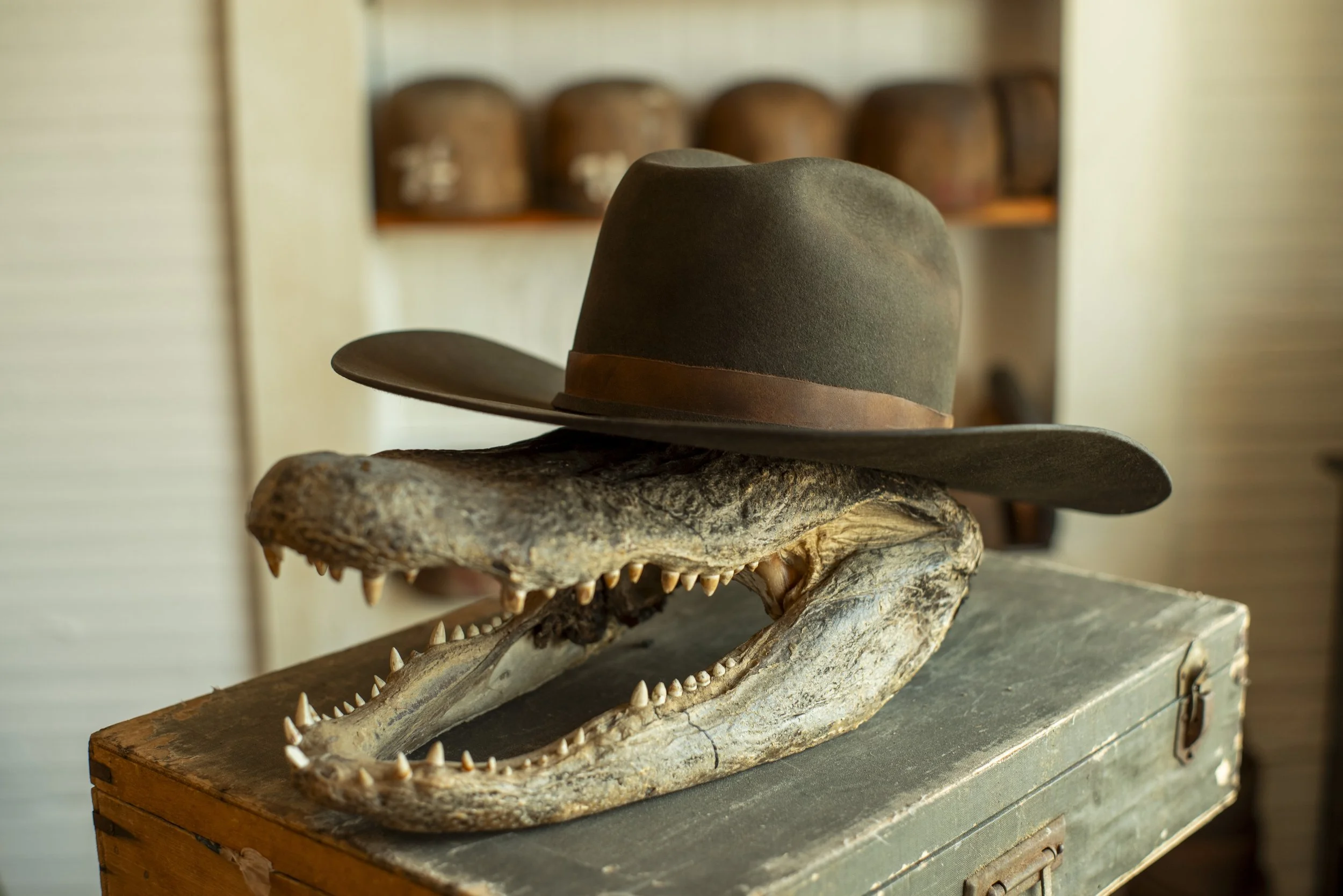 Classic western style Cattleman cowboy hat with leather band, made in West Ybor by Til Death Hat Co.