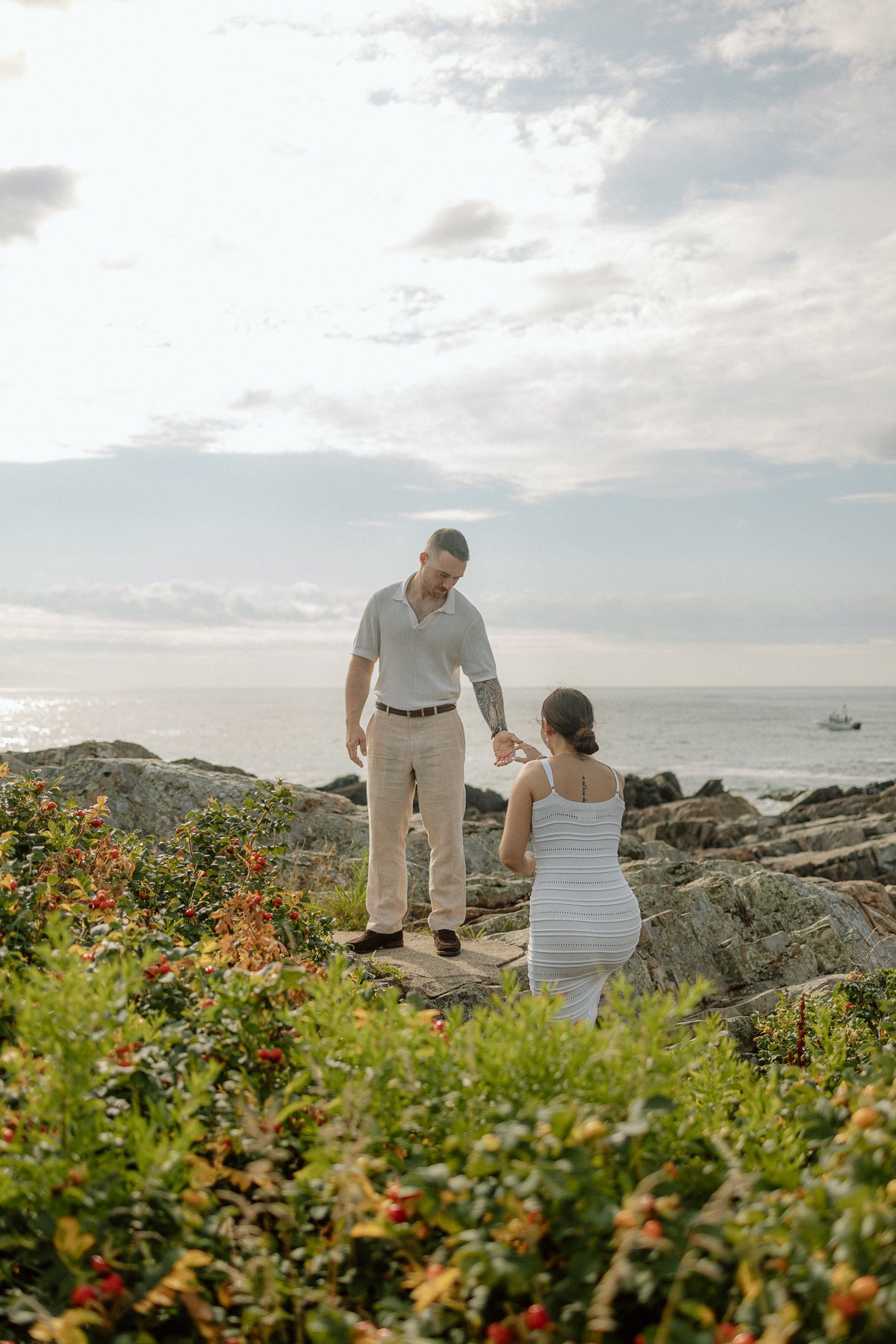 Maine Lighthouse Proposal, Cliff walk Engagement Photography