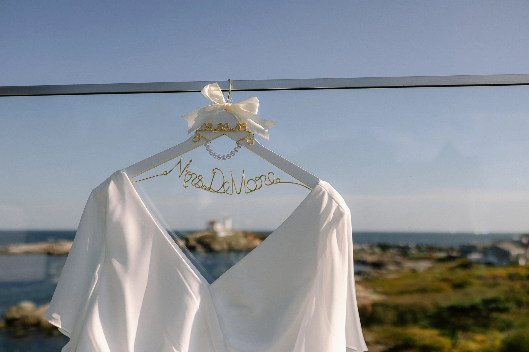 Bridal dress nubble lighthouse elopement