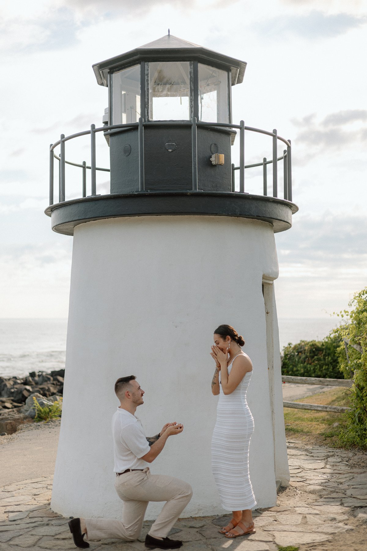 Maine Lighthouse Proposal, Cliff walk Engagement Photography