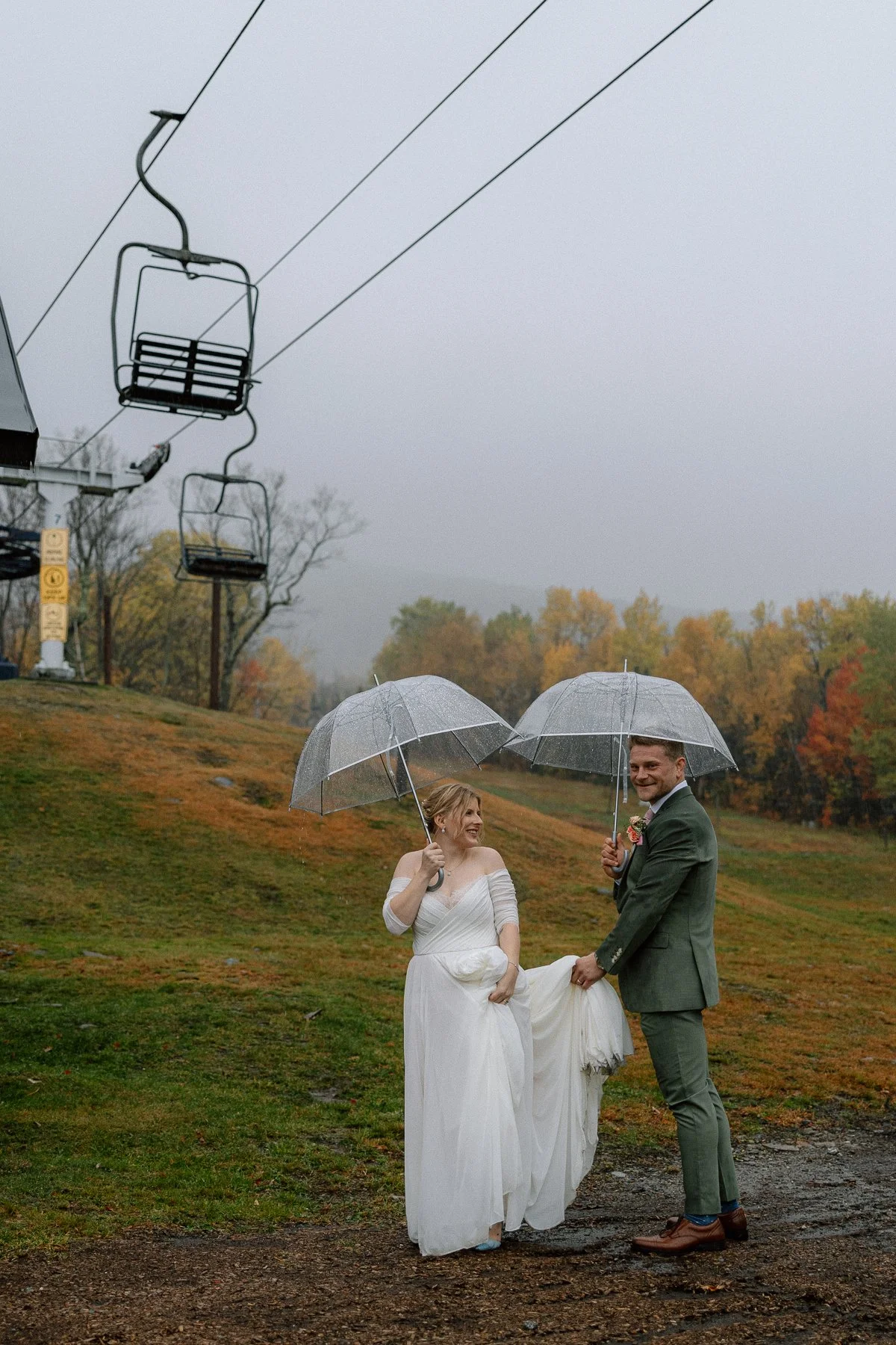 Rainy day Western Maine Wedding at a ski mountain