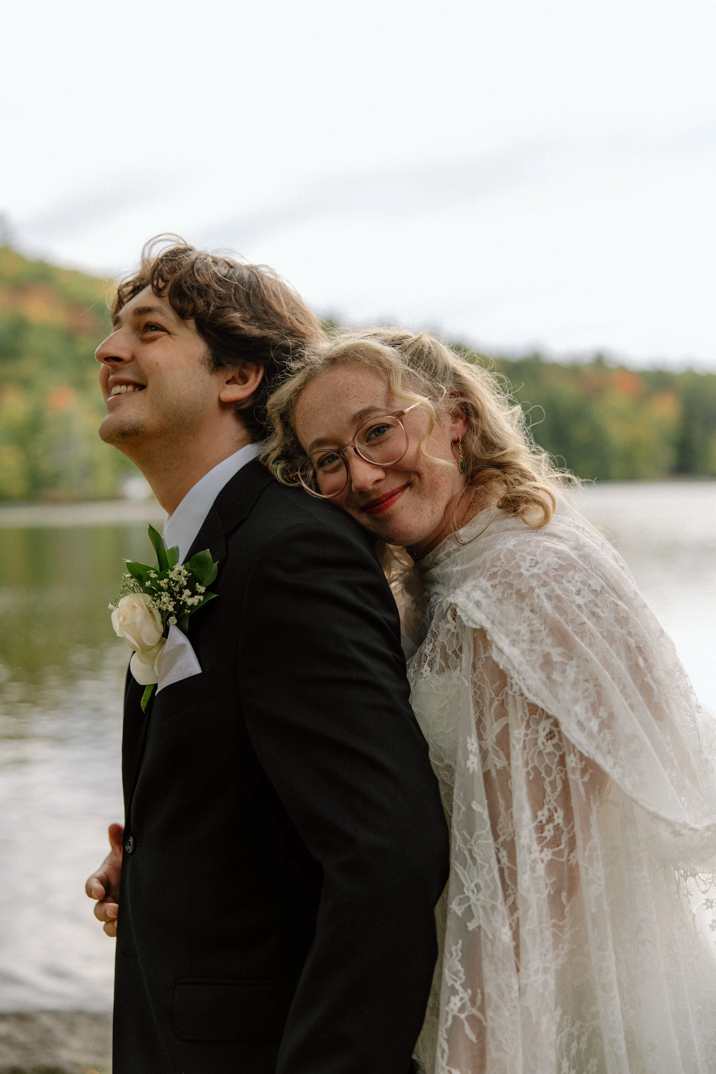 Fall Maine Lake Wedding Couple portrait