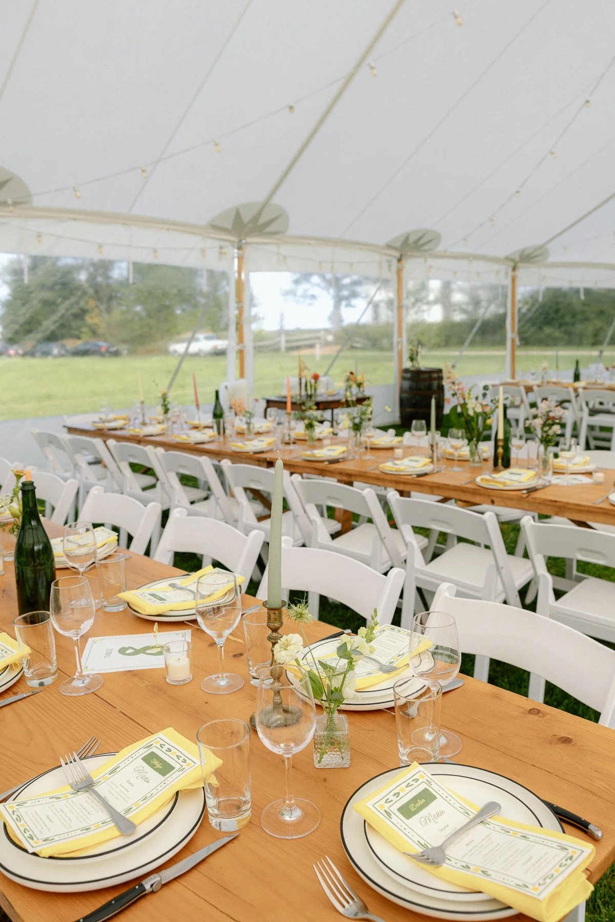 Tops'l Farm wedding yellow tables