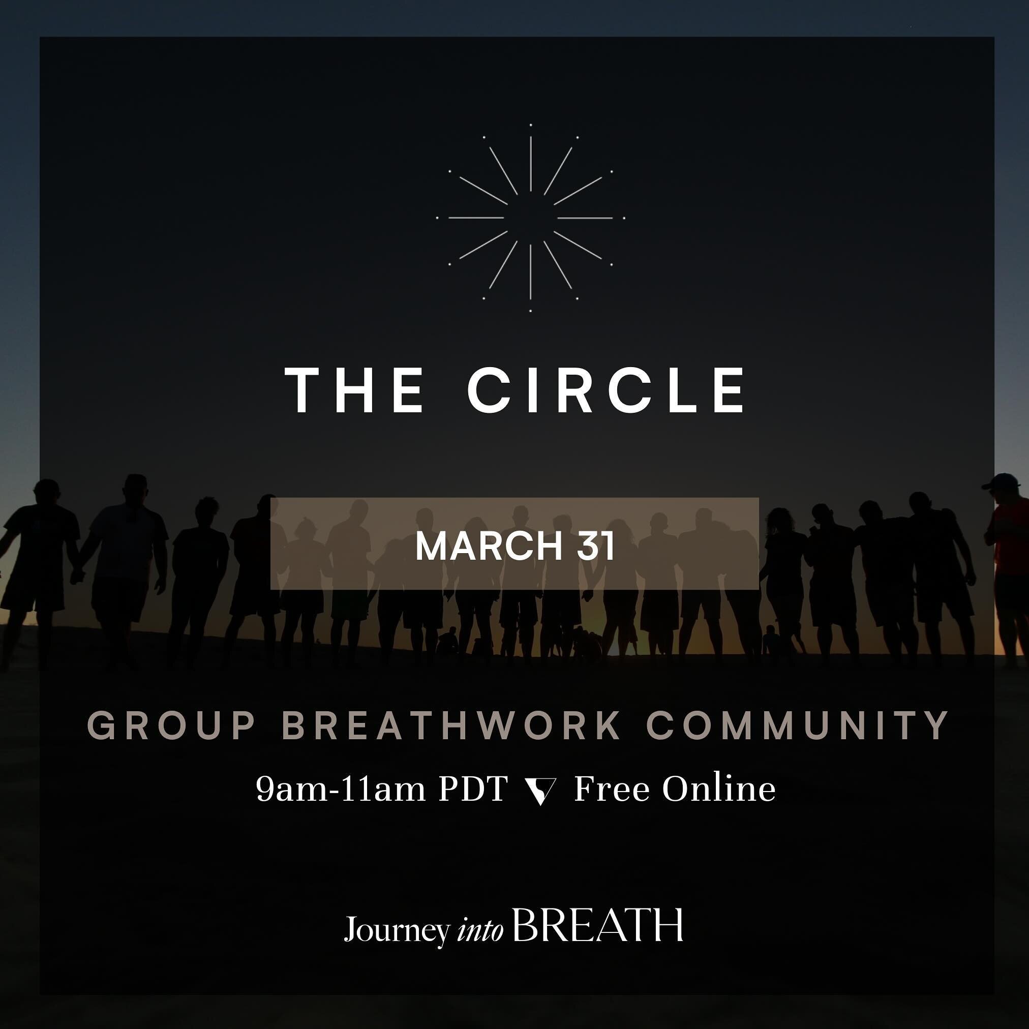 Our Monthly Online Breathwork Circle is coming up!

Come join us:
Sunday
March 31
9am PST

These circles are a place to ground the energy you experienced this month, to integrate anything that may have come up for you, and to breathe new freedom and 