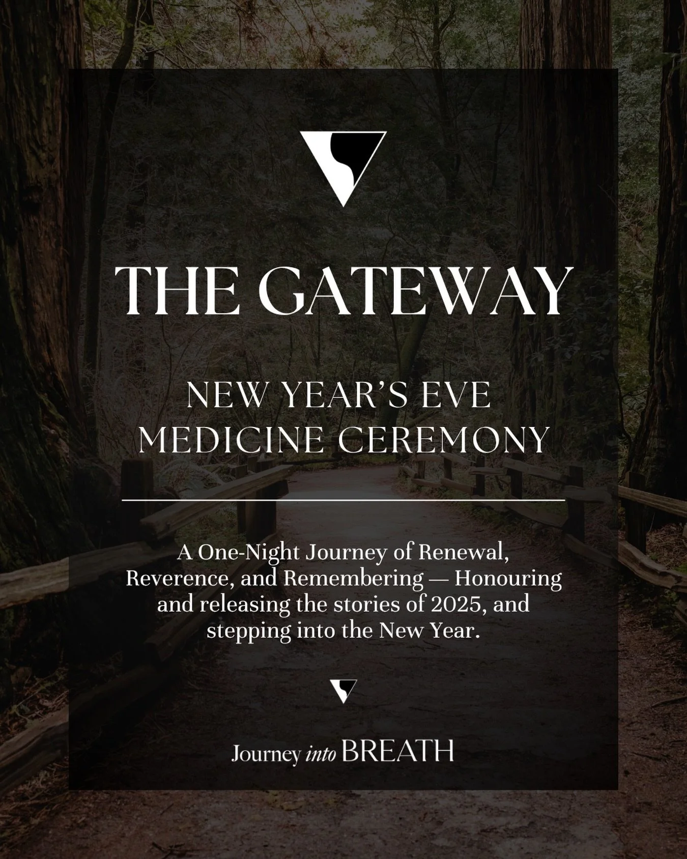 New Year&rsquo;s Eve, we step into The Gateway.
A one-night medicine ceremony to honour the year behind us and welcome the year ahead &mdash; with clarity, reverence, and truth.

If 2025 has felt like shedding, shifting, unraveling, or beginning agai