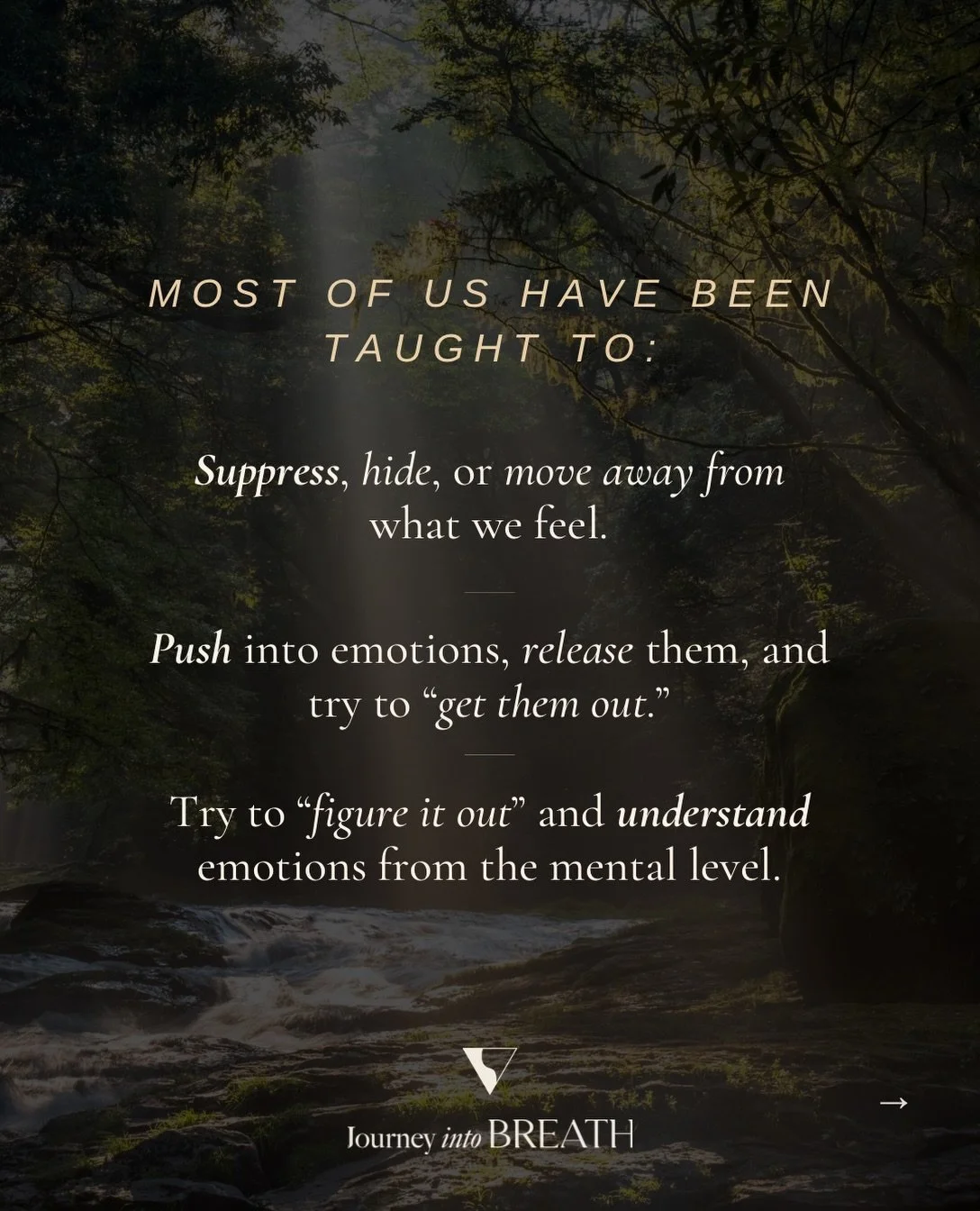 It&rsquo;s so easy to stay in the mind.

To conceptualize it. 
Make sense of it. 
Analyze it from every angle. 

We think if we can just understand it well enough, we&rsquo;ll find the answer. 
Get through it. 
Feel some relief.
And we don&rsquo;t&he