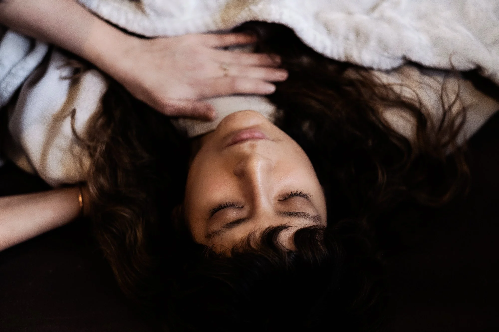 woman eyes closed breathing