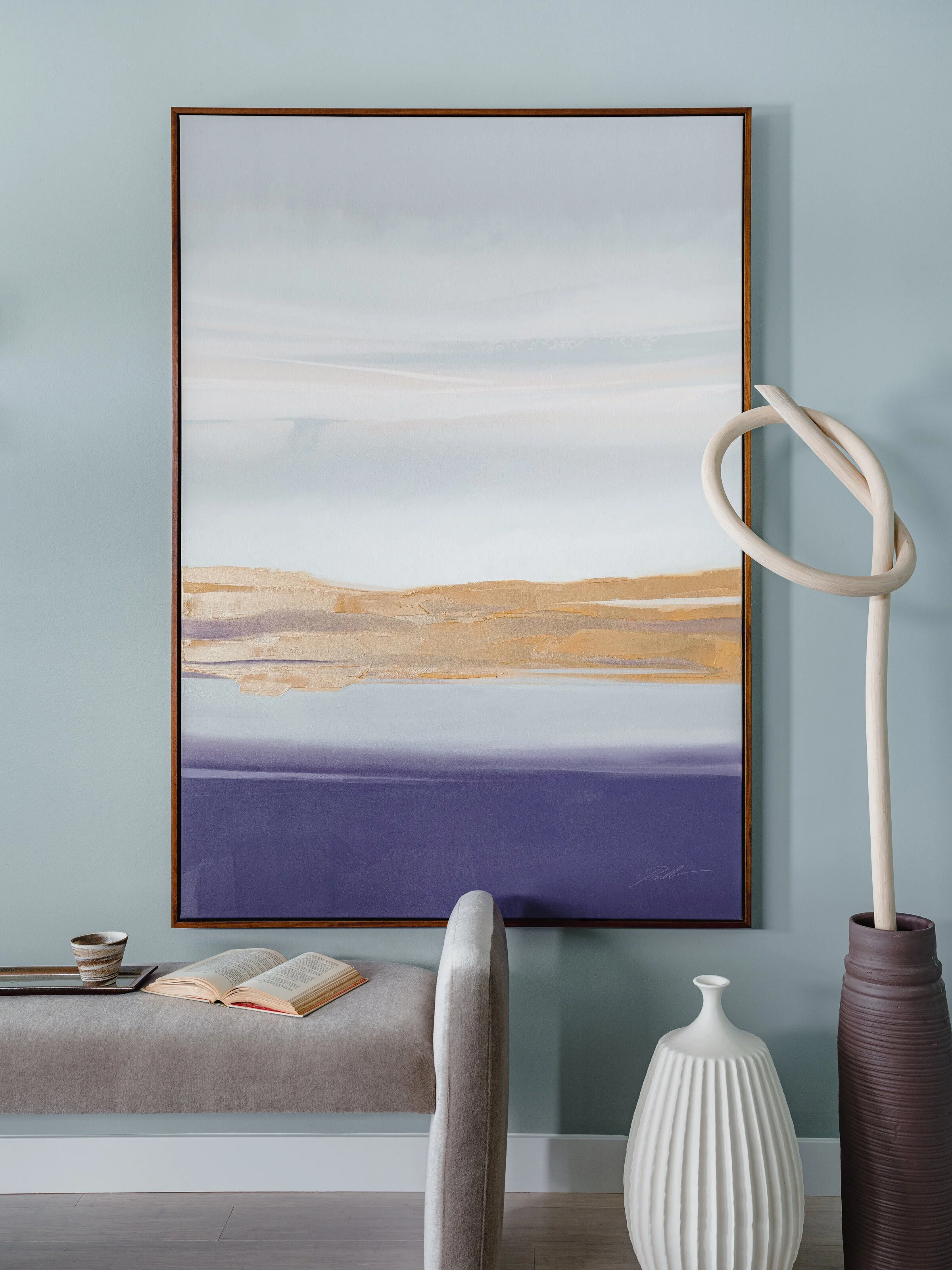 Abstract painting with light blues