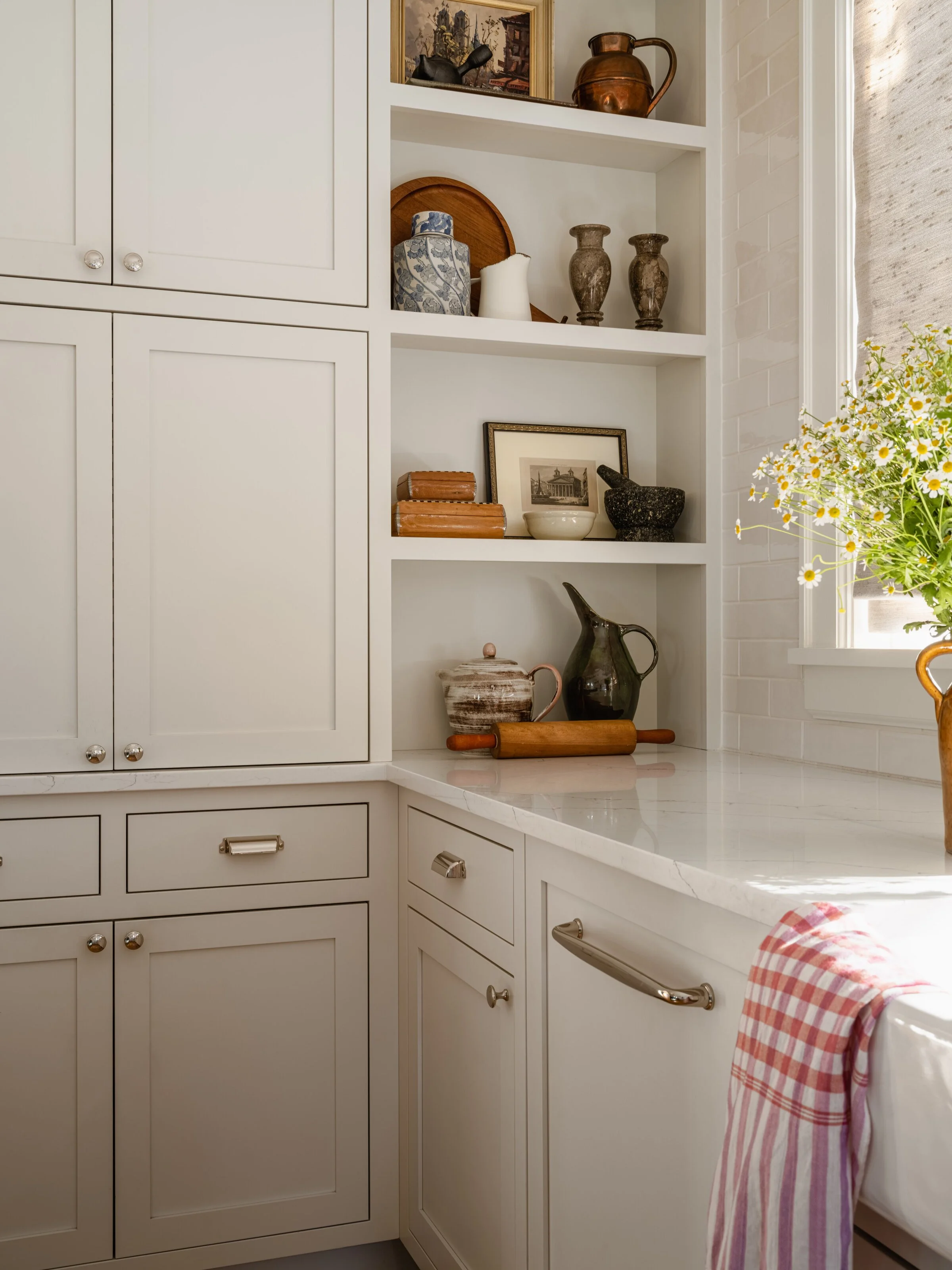 Clean kitchen with shelves