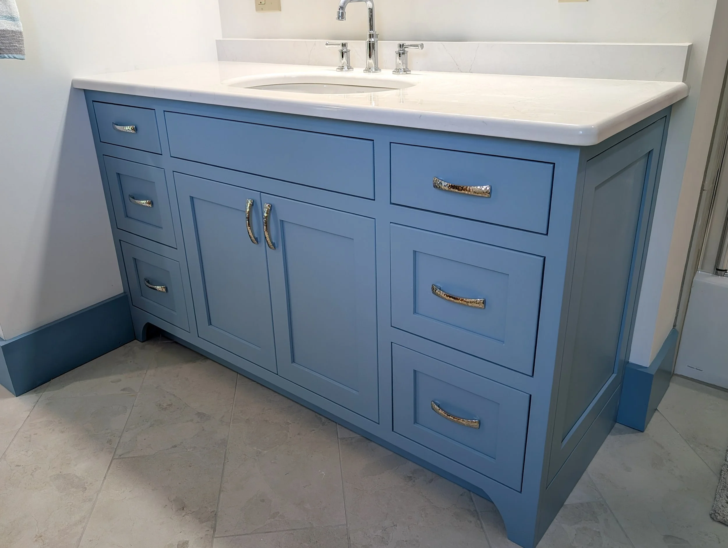 Blue Inset Vanity, Custom Made bathroom Cabinet, Bathroom Vanity