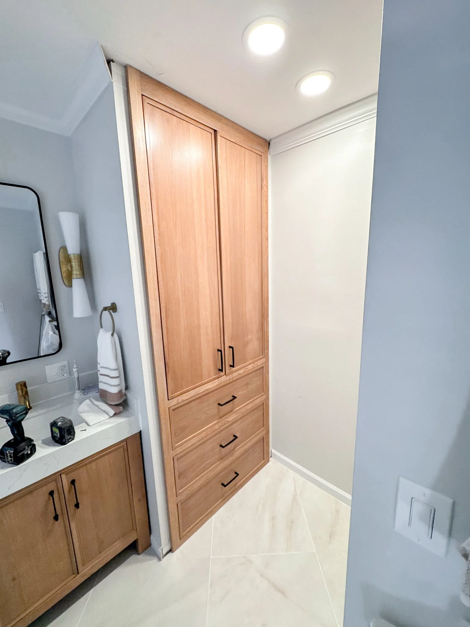 Custom Built In Linen Cabinet, Bathroom remodel Chautauqua, Built In Cabinetry, Kitchen Cabinets