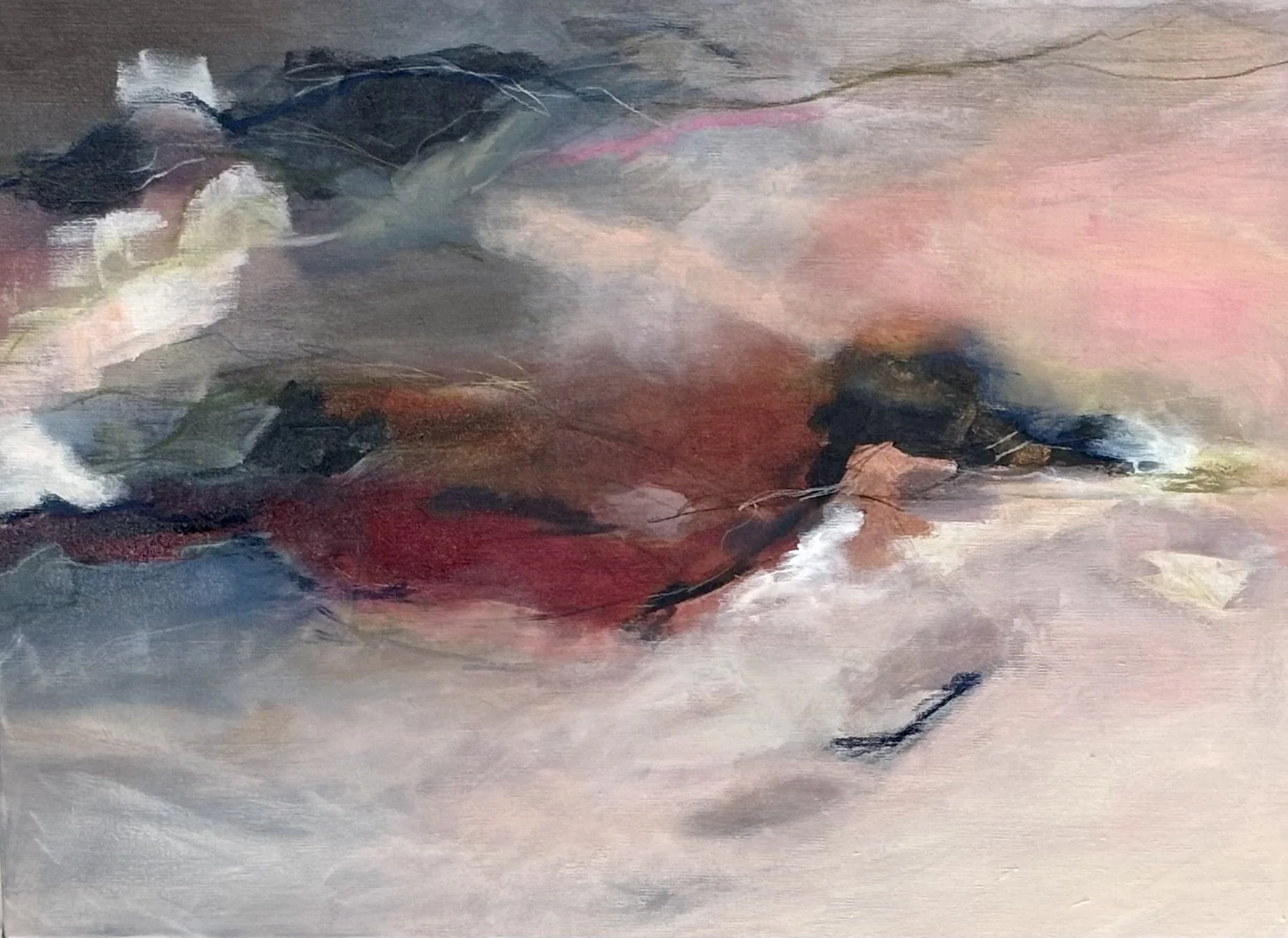 The more you look the more you see, mixed media on linen canvas, framed 83cm x 63cm