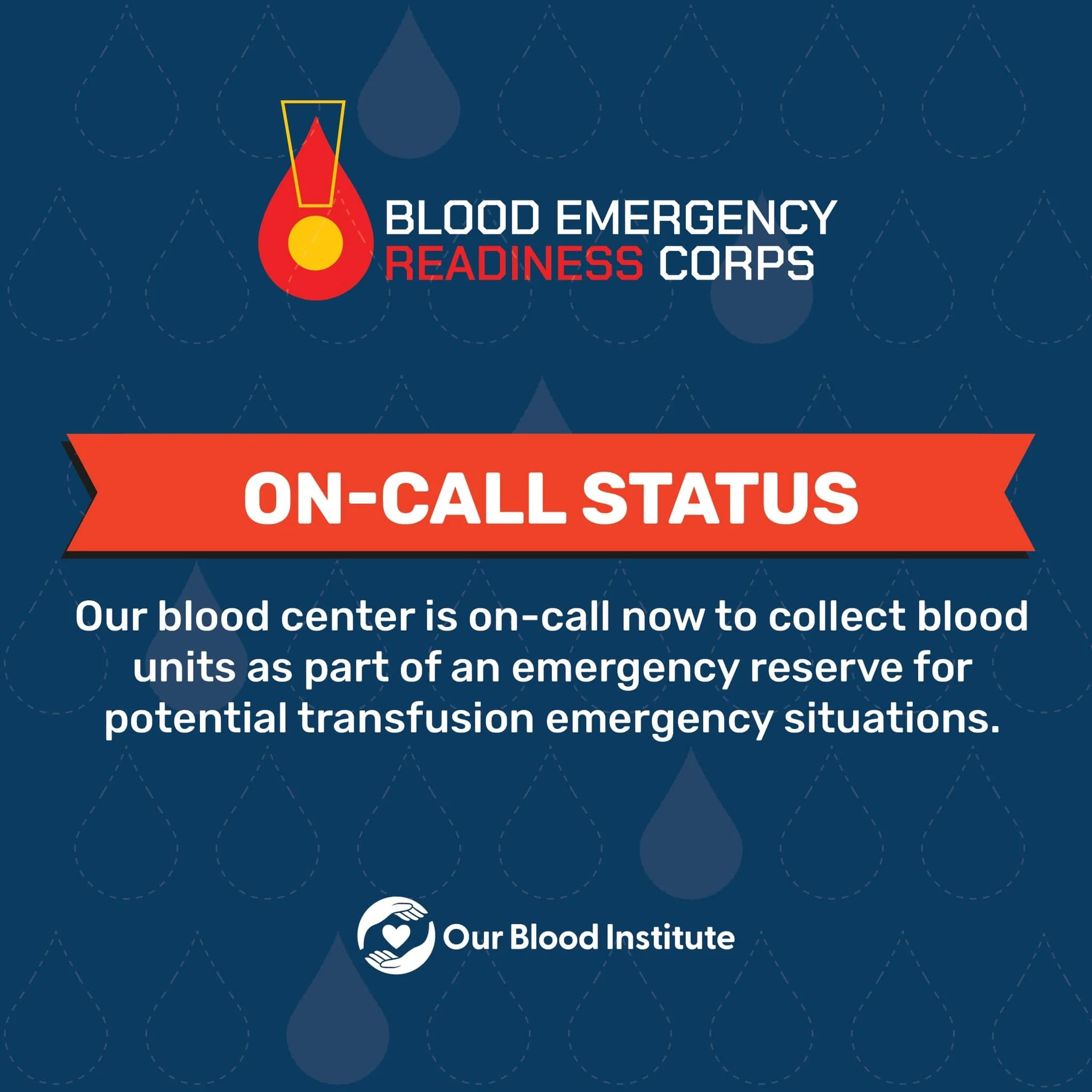 The Blood Emergency Readiness Corps is a group of blood centers from across the nation who commit to preparing for mass transfusion disasters by collecting extra units for an emergency reserve. This reserve is available immediately when disaster stri