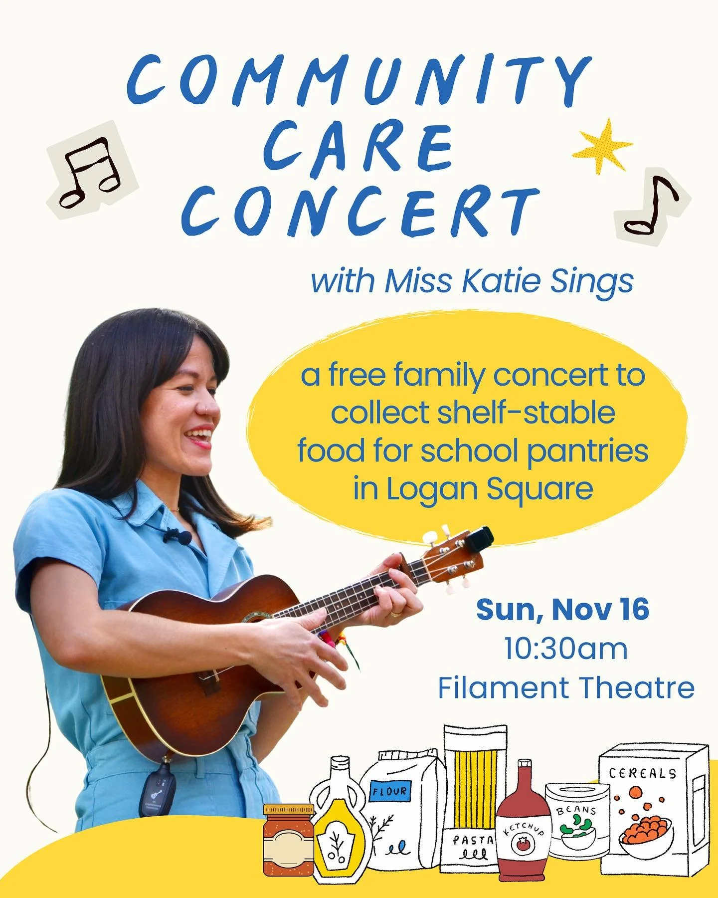 Chicago, I&rsquo;m performing a free concert on Nov 16 to organize a community collection of non-perishable food items. All foods and funds will go to food pantries housed at Logan Square elementary schools. The show will be 10:30am on Sunday, 11/16 
