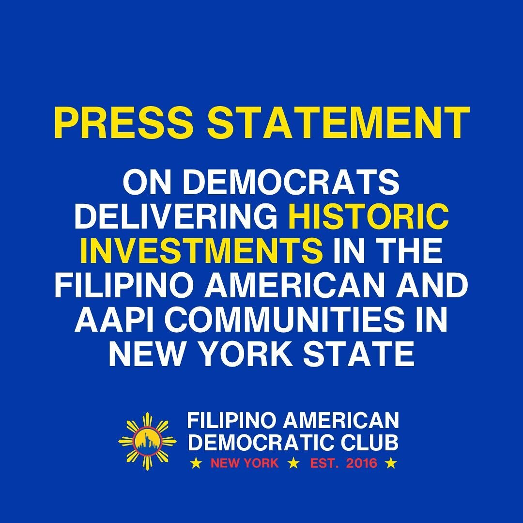 Our club's official press statement on the historic funding for a community center in Woodside, Queens, the heart of the Filipino American community in New York. 

@thedemocrats have proven that they are the party that delivers for Filipino American 