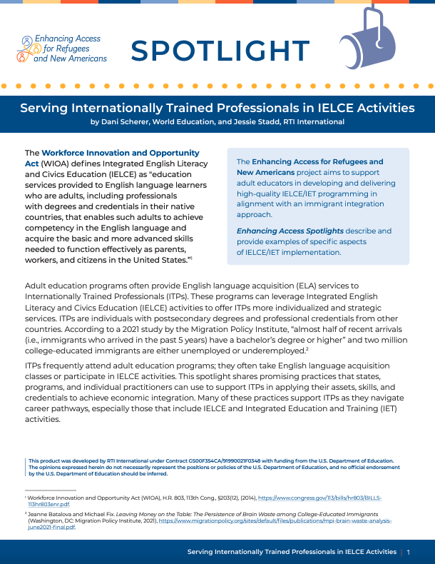 Serving Internationally Trained Professionals in IELCE Activities