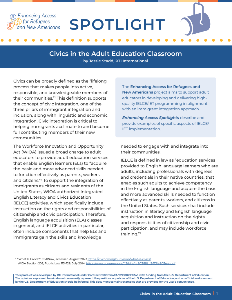 Civics in the Adult Education Classroom