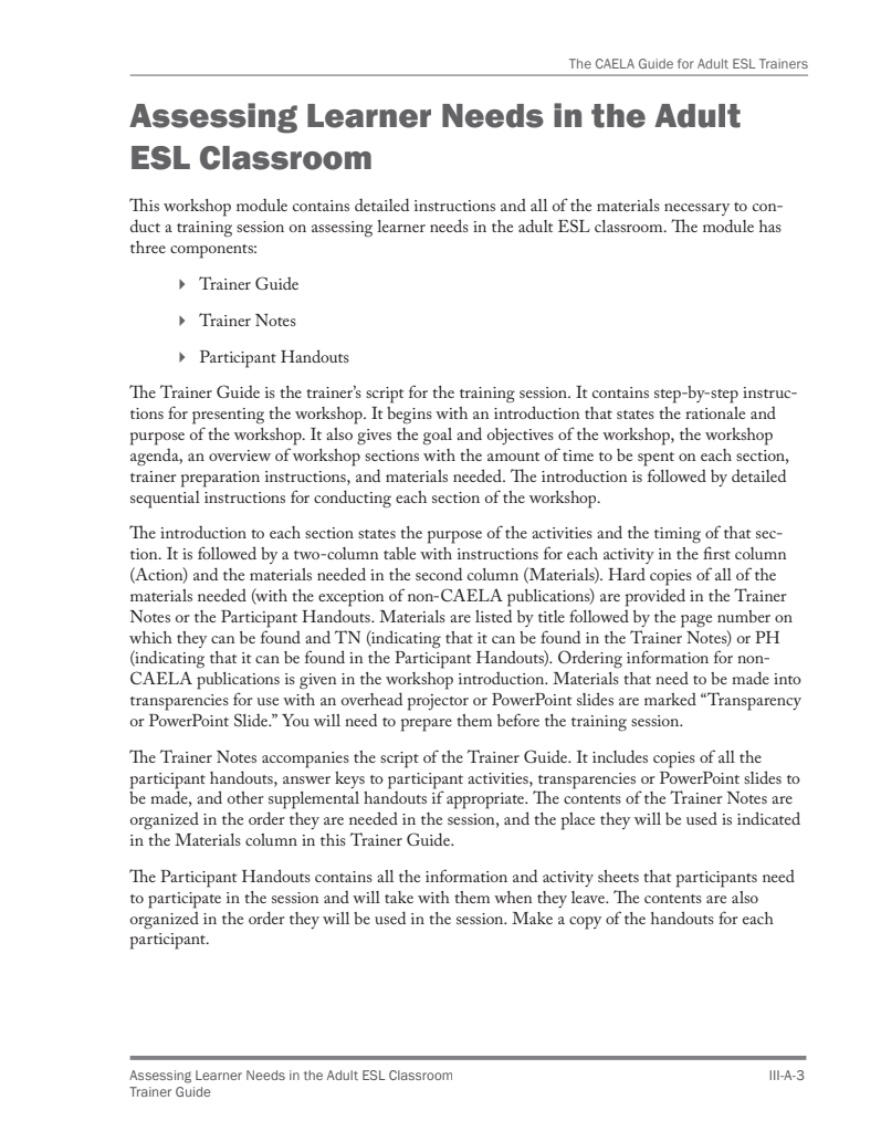 Assessing Learner Needs in the Adult ESL Classroom