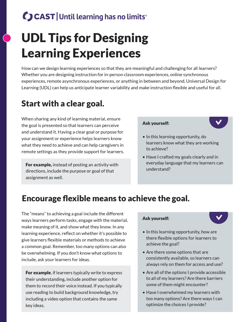 UDL Tips for Designing Learning Experiences