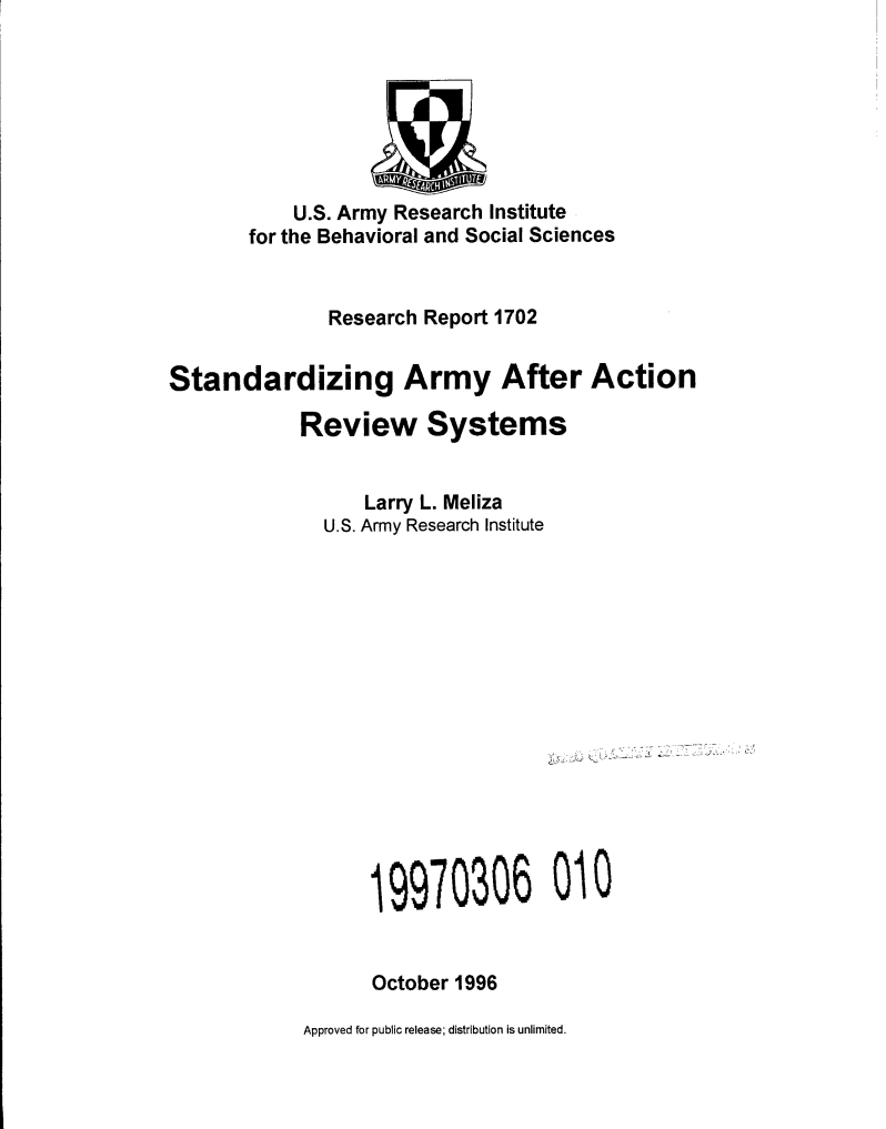 Standardizing Army After ActionReview Systems