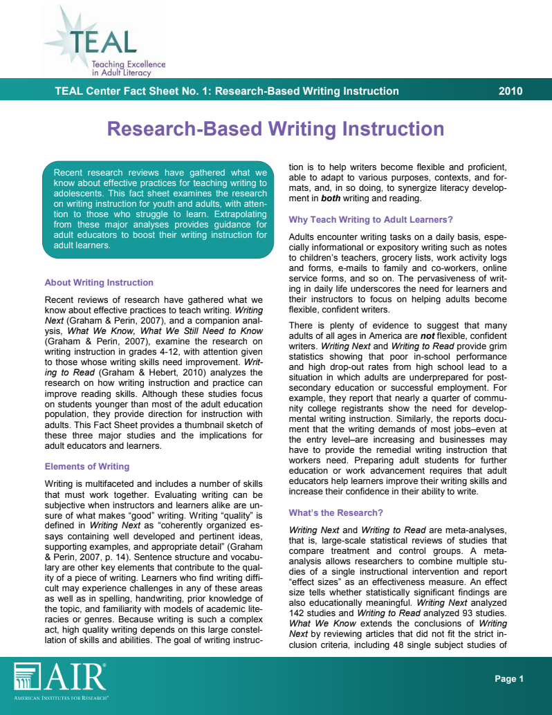 Research-Based Writing Instruction