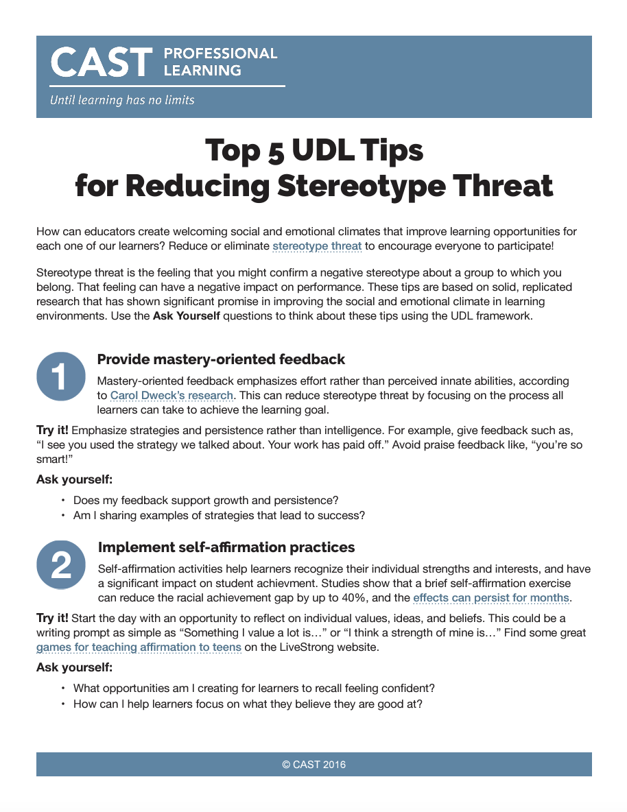 Top 5 UDL Tips for Reducing Stereotype Threat