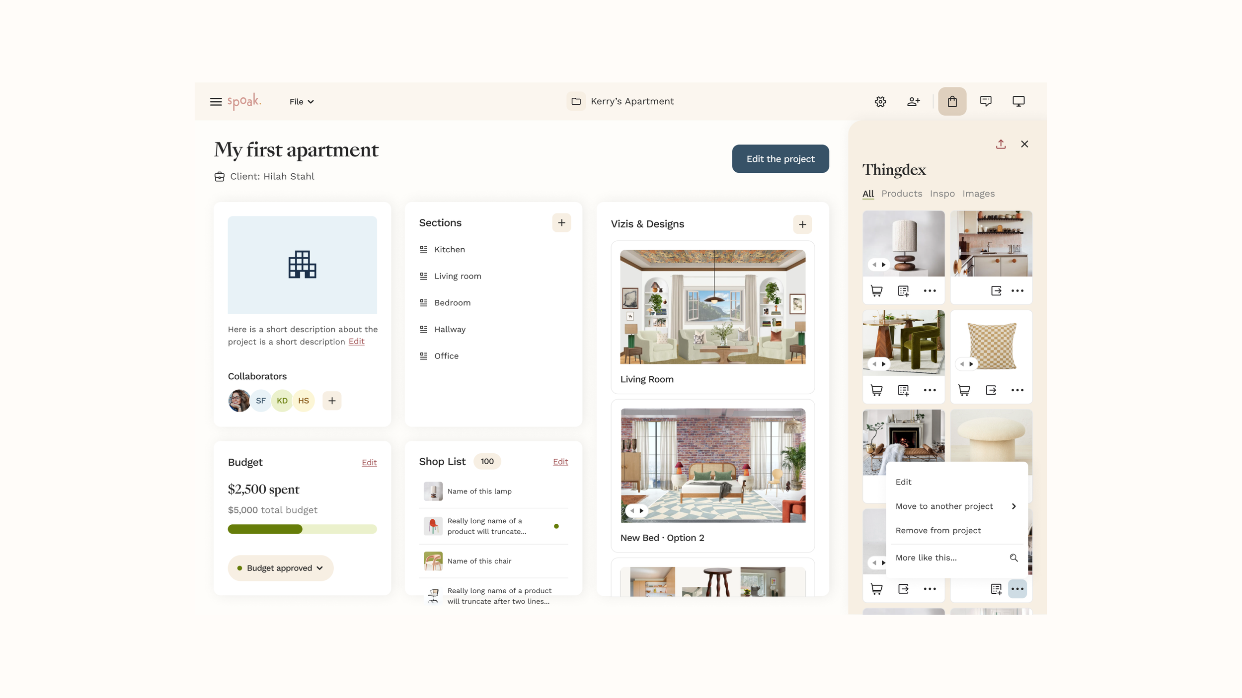 Create a new project editor hub to preview all your designs, products, sections and budget in one place.