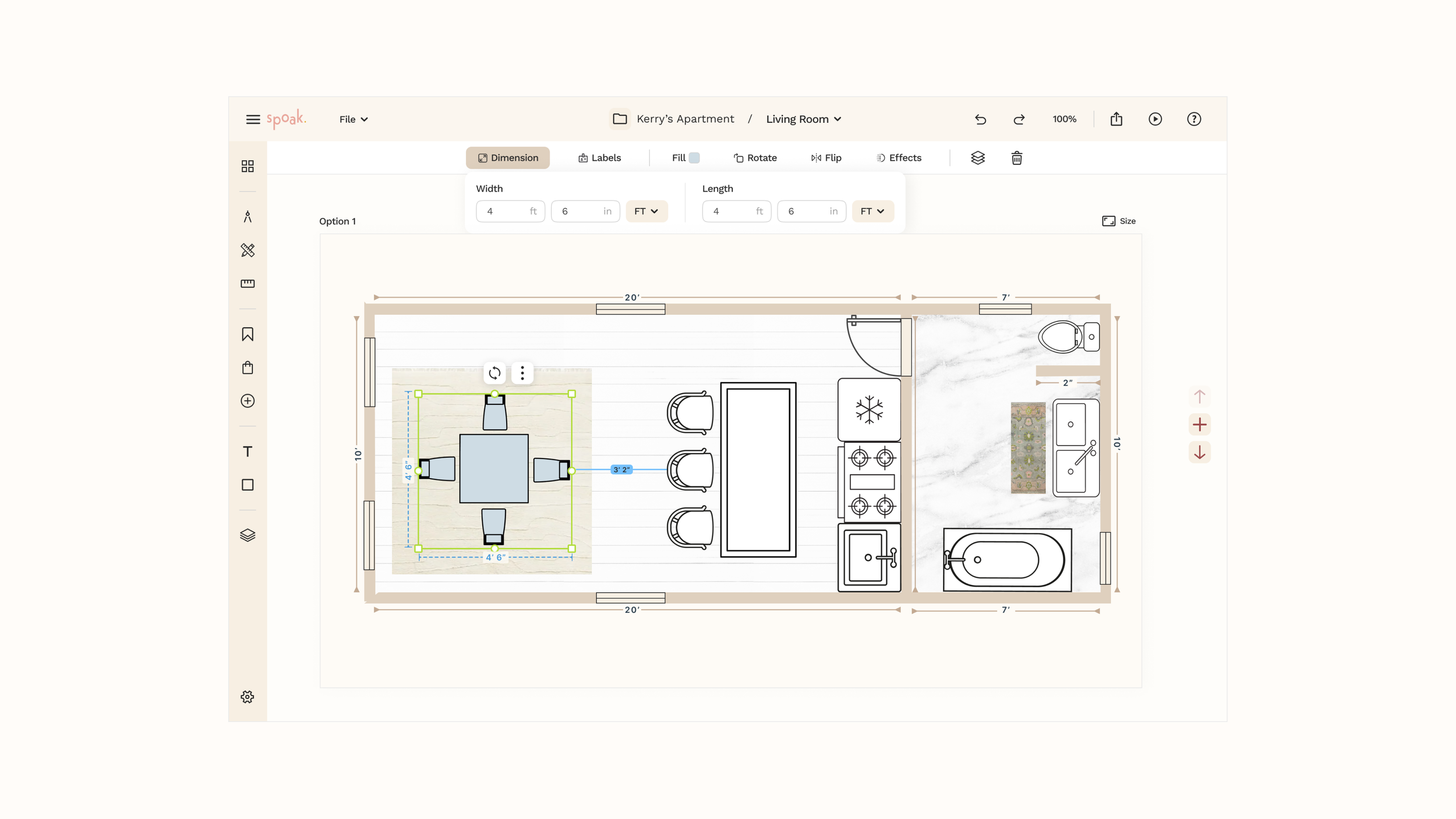 New paradigm for Floor Plan with dynamic spacing guides depending on interaction. Easily adjust dimension unit at the item level to accommodate for differing types of measurements