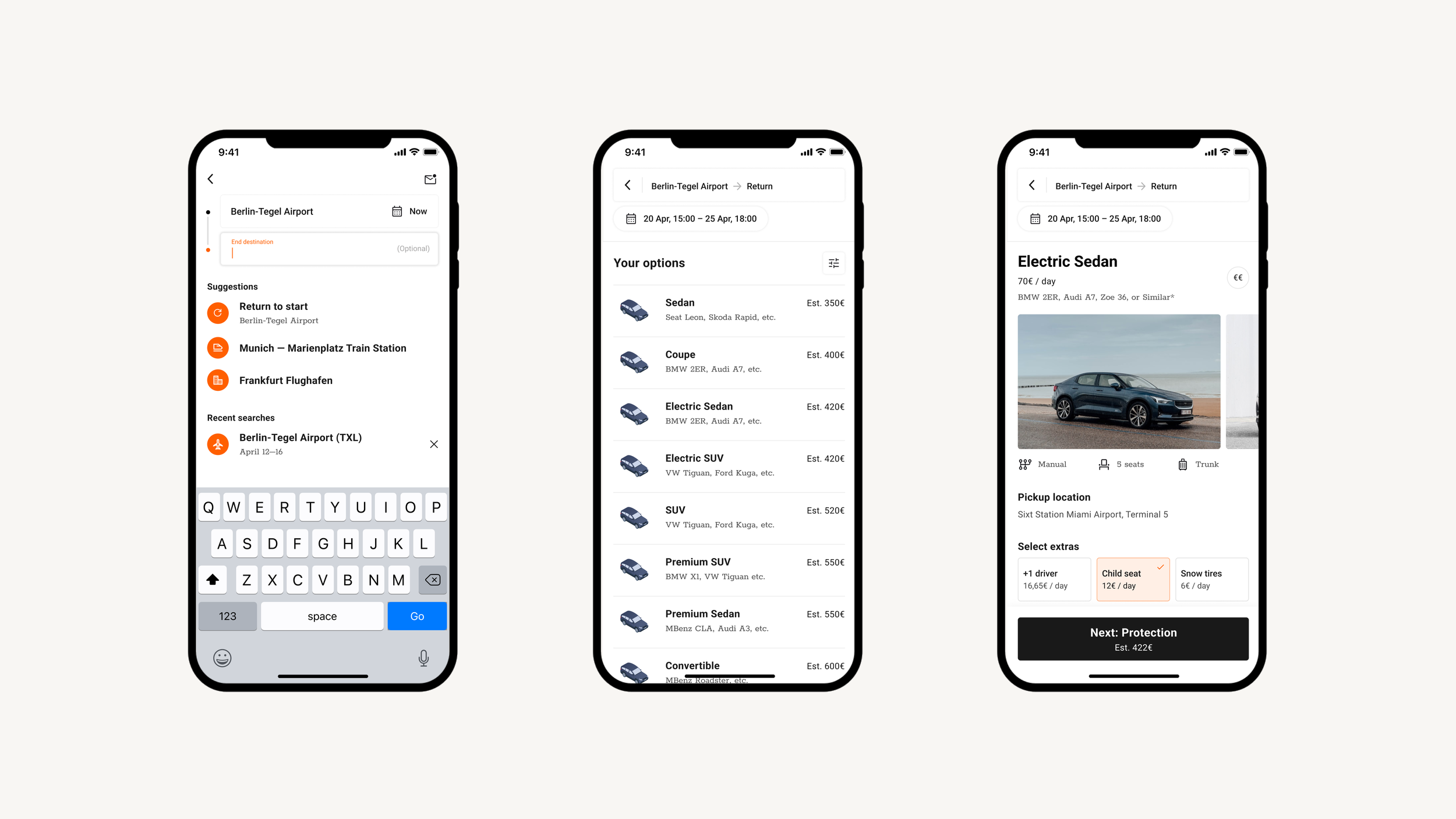 When booking a rental car, Sixt is known for providing luxury and fair pricing. Users an easily compare cost vs. car style, and see clear expectations of what model they may receive. (Assets FPO)