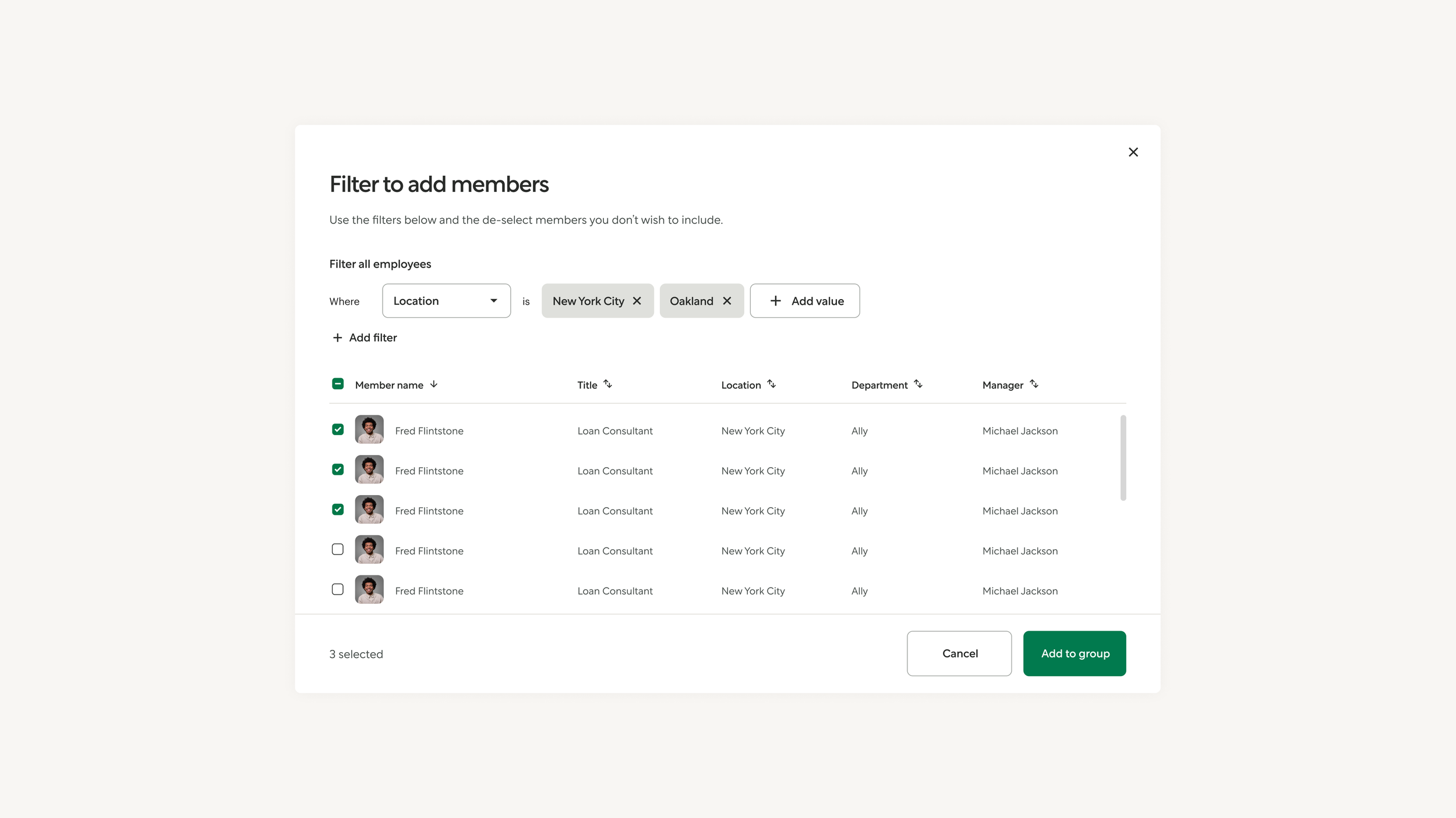 Filtering to sort through thousands of employees.