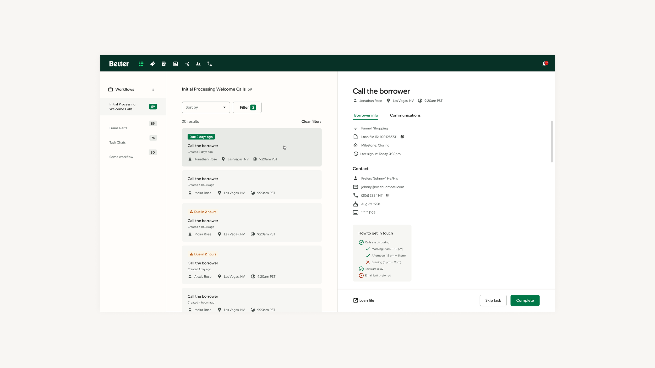 Curated task list with employee's daily to-do's 