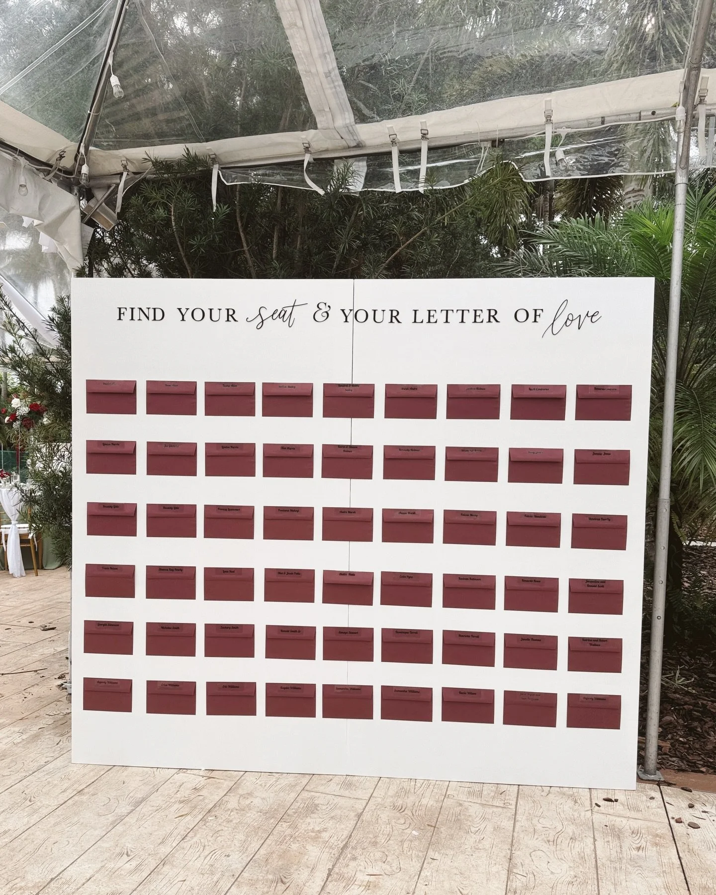 A seating chart where guests found more than their seat... They found a letter written just for them 💌

Loved bringing this idea to life with the help of @elite.surprises 🩷

# 
Miami signage, calligraphy Miami, South Florida calligrapher, South Flo