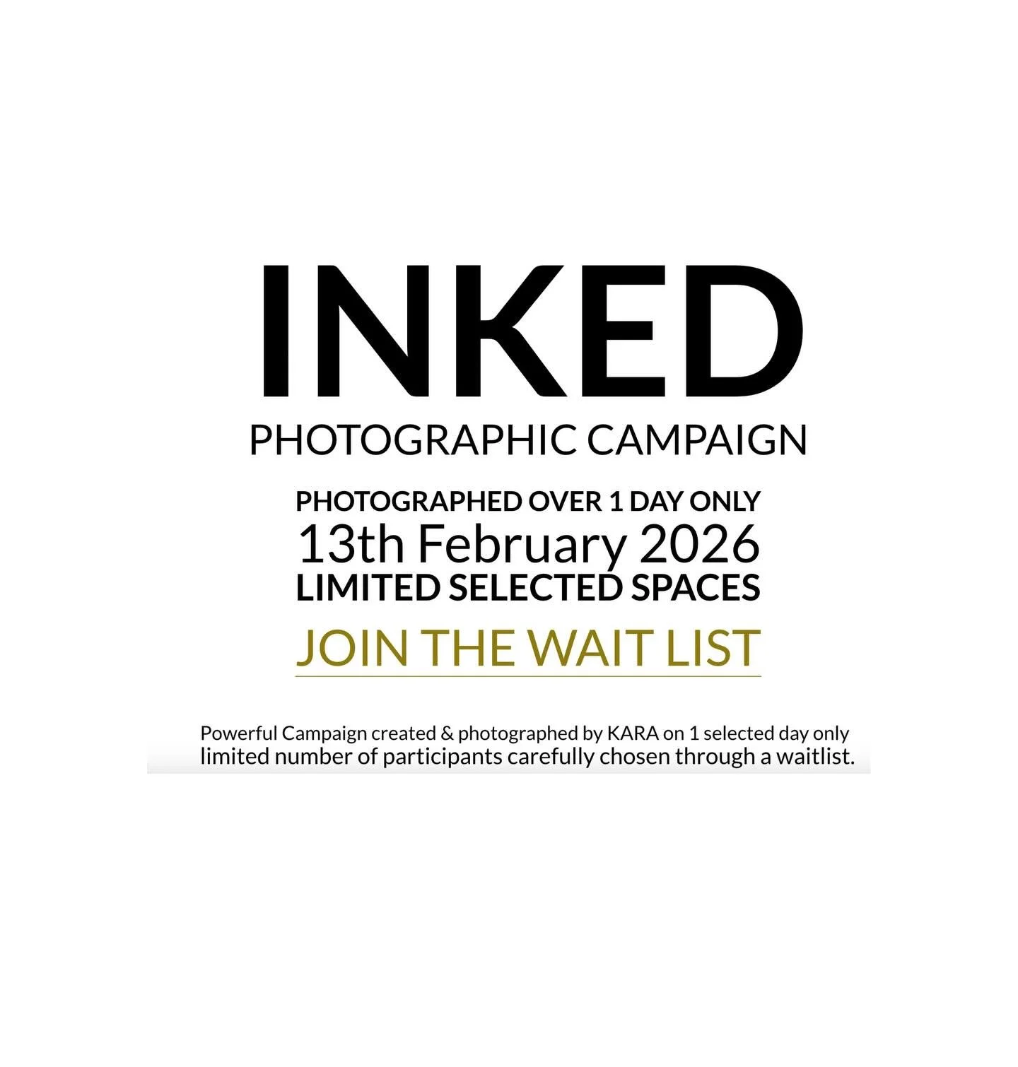 INKED Photographic Campaign 1 day only!

Details and to book - link is in comments