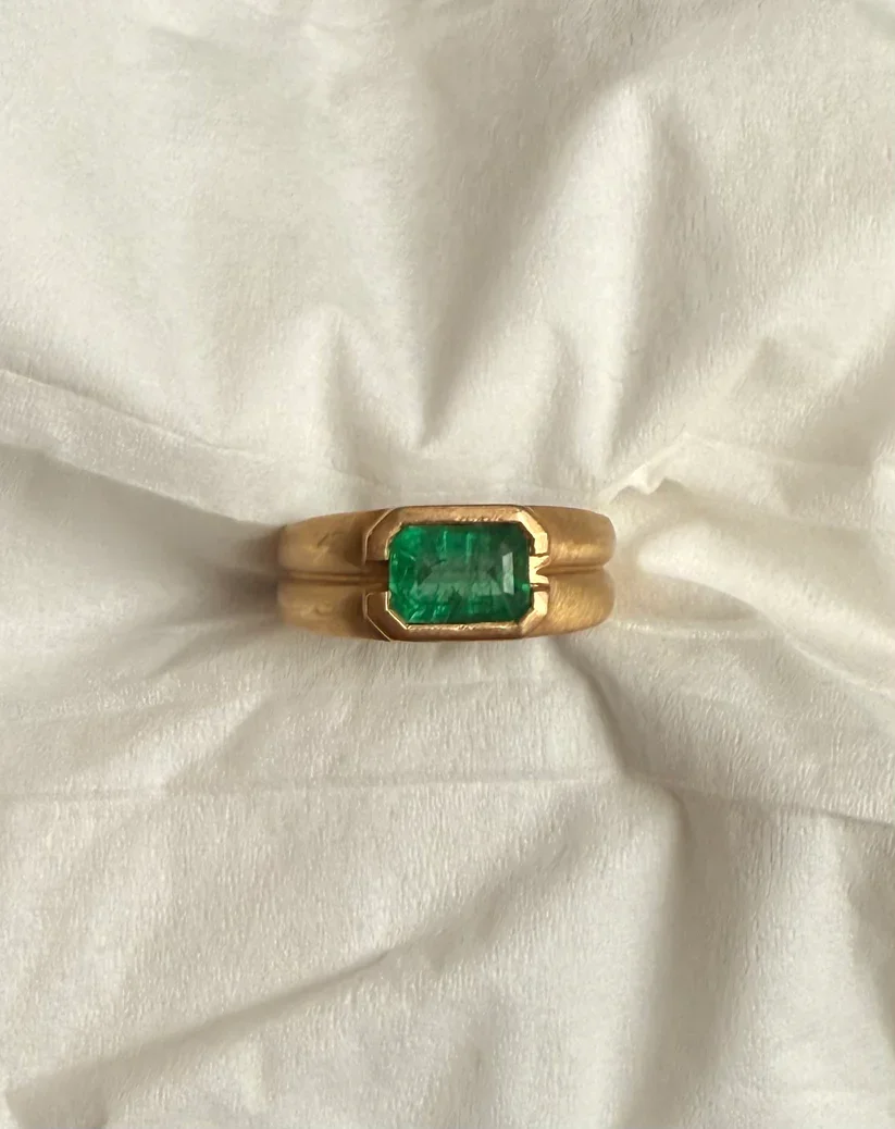 Emerald East West Ring