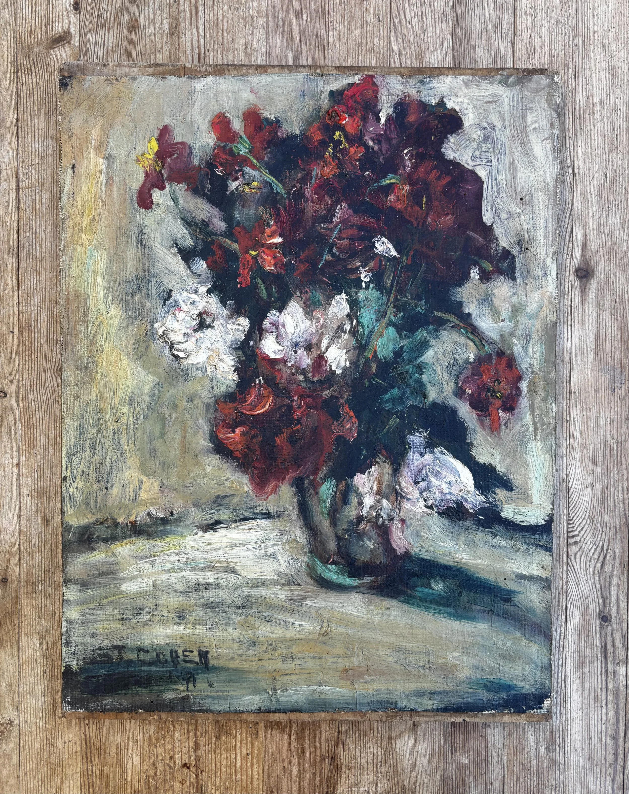 "Evening Flowers", Oil on Wood Board