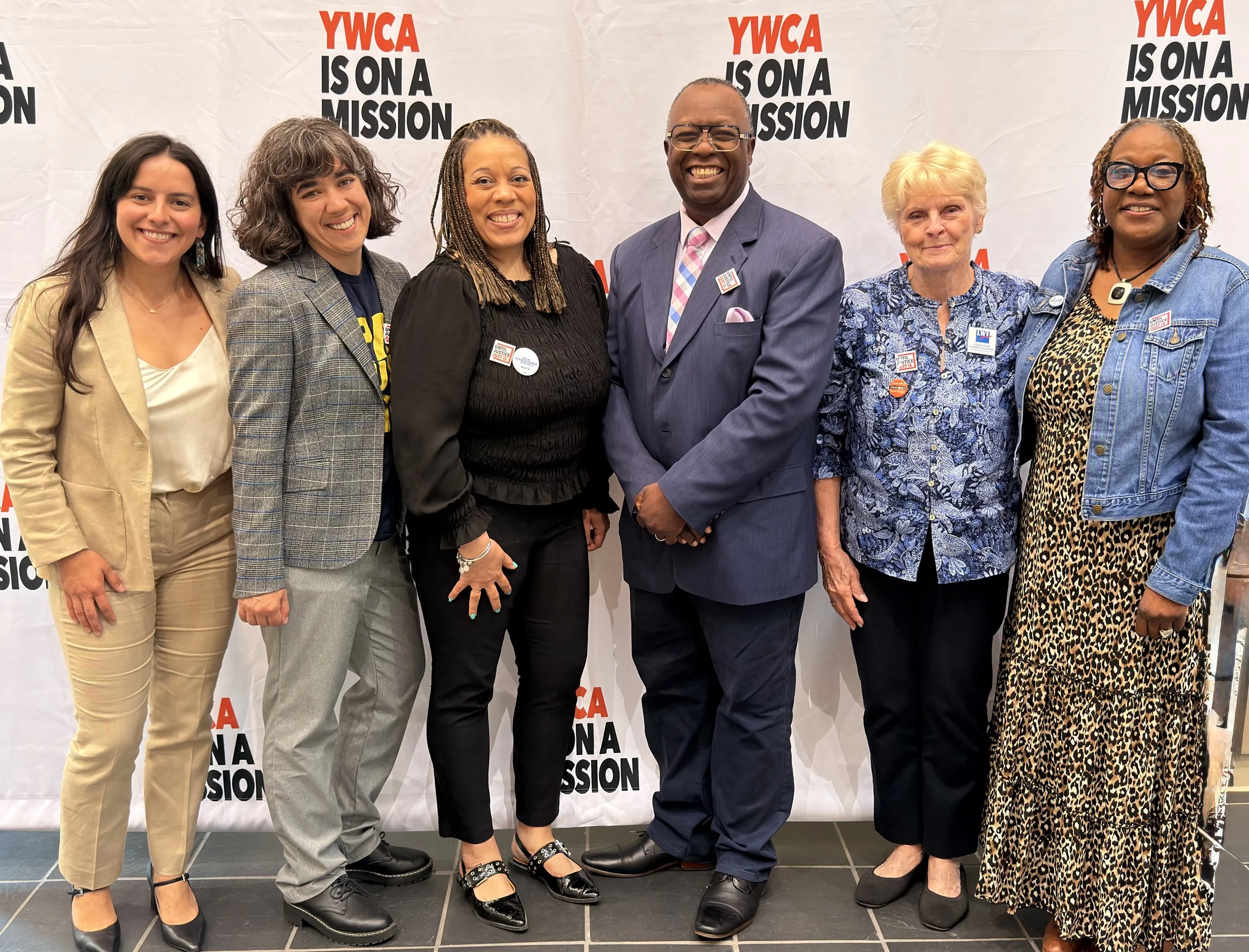 Left to right: Nicole Hansen, Campaign Legal Center, Liza Meiris, PA Youth Vote, Kadida Kenner, New Pennsylvania Project, John Jordan, Community Activist, Lynne Ferral, LWV Bucks County, Denise McClease, YWCA BC Director of Social Justice