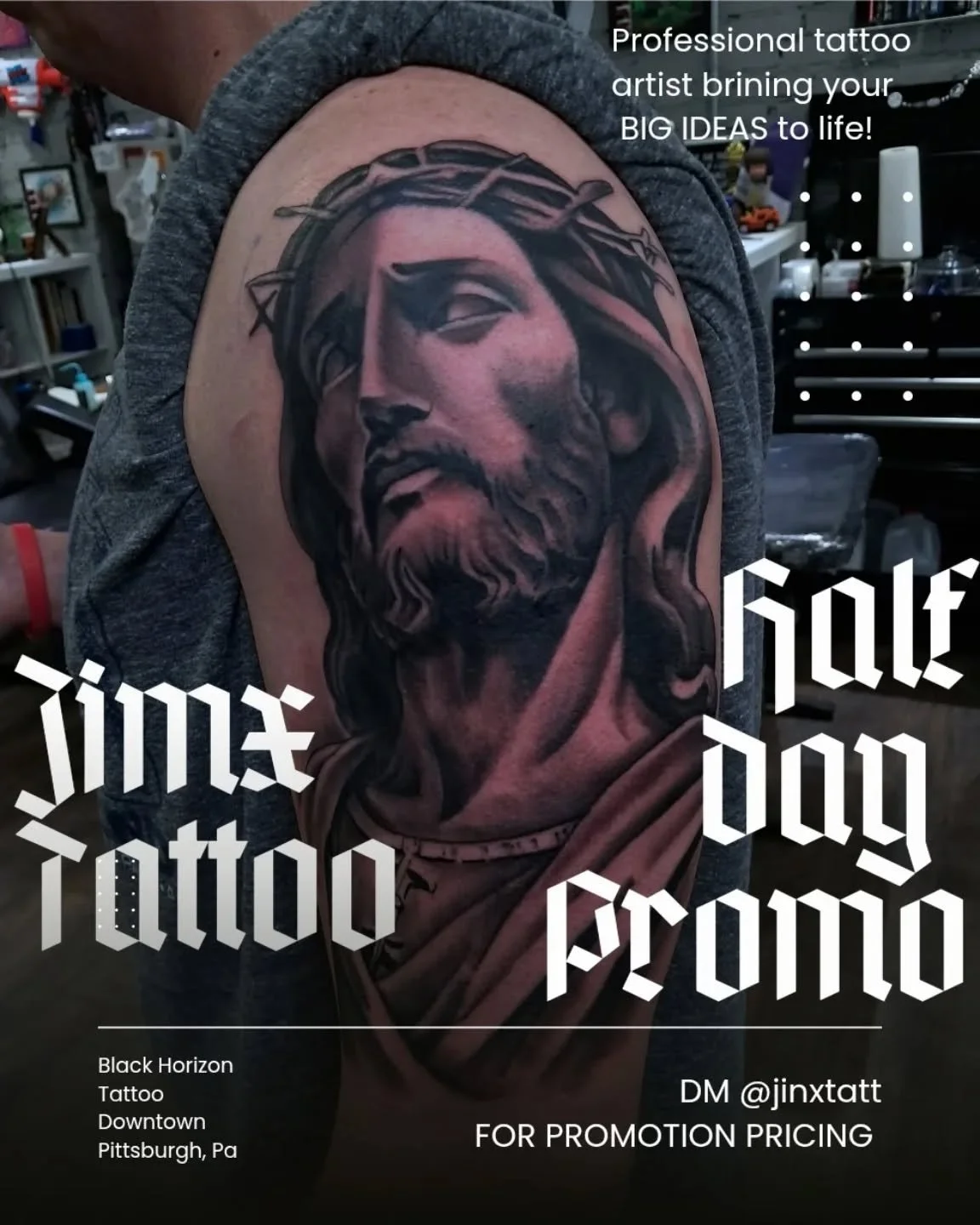 Half-day sessions now available&mdash;let&rsquo;s craft your custom black &amp; grey piece of art. DM to book your session! 

@blackhorizontattoo 
140 6th St, Pittsburgh, PA 15222

@dynamiccolor
@bishoprotary
@inkeeze 
@kingpintattoosupply

#blackand